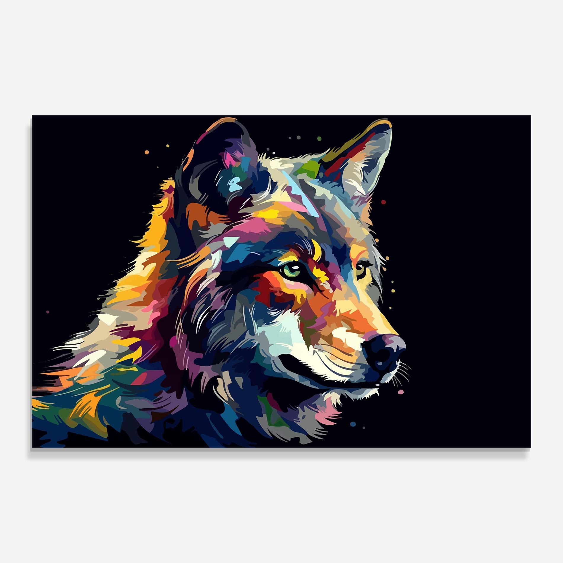 Стъклена картина Painted Wolf mockup 0