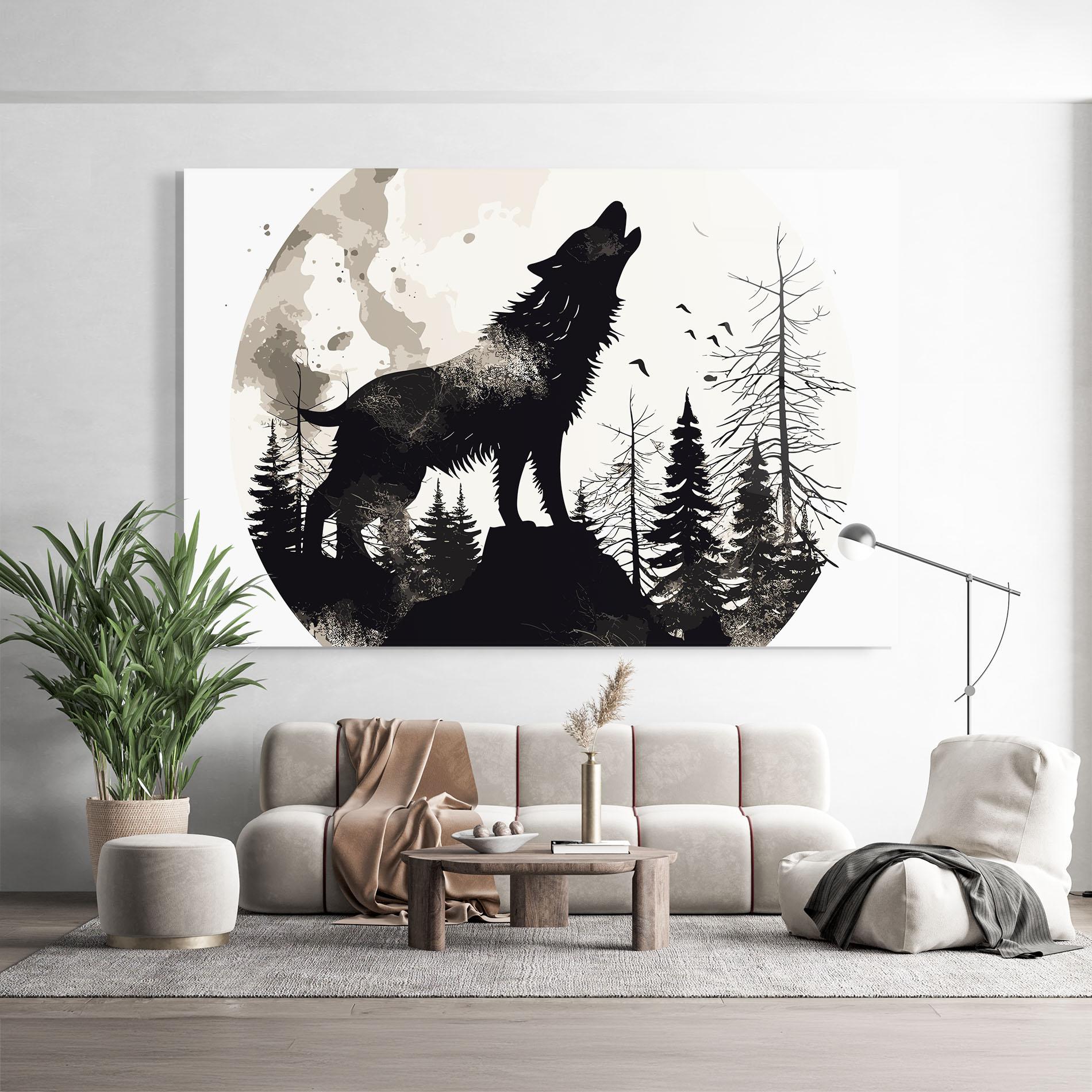 Стъклена картина Black On Cream Wolf mockup 9