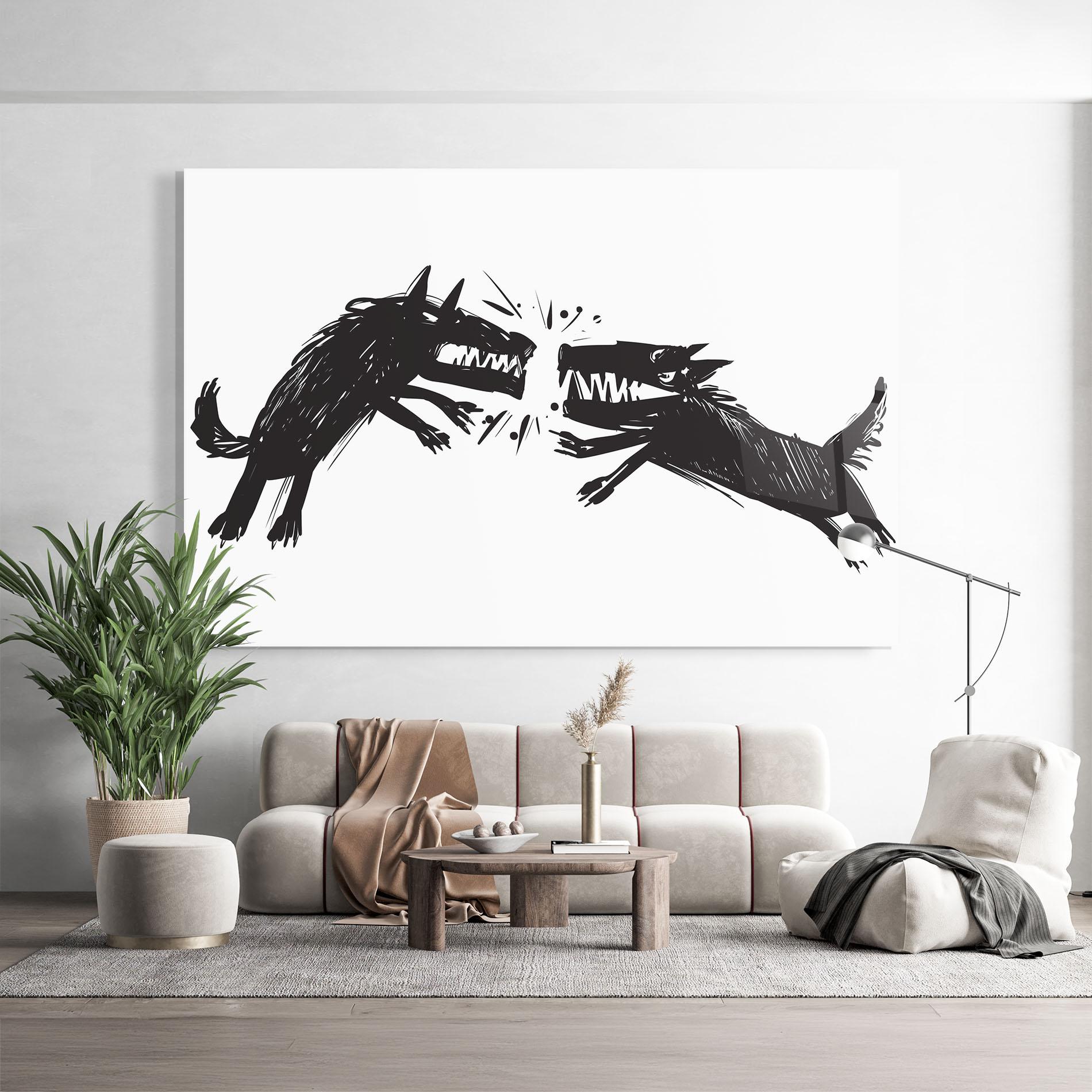 Стъклена картина Black Wolves mockup 9