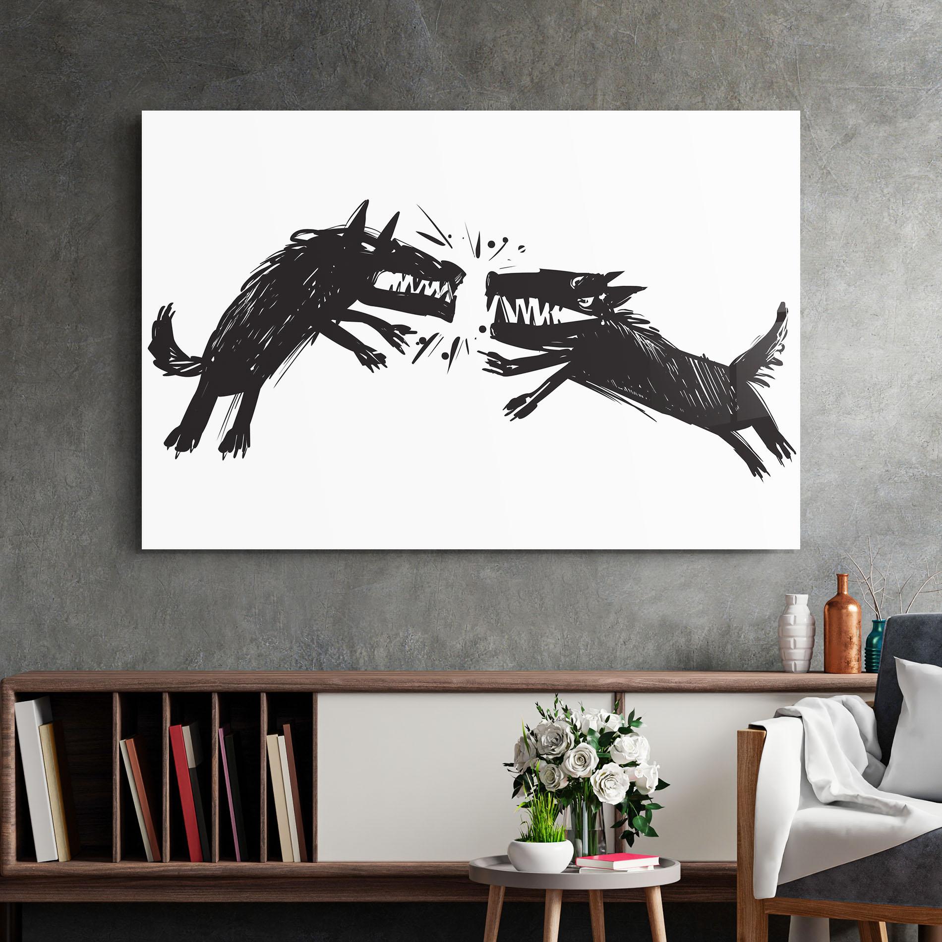 Стъклена картина Black Wolves mockup 2