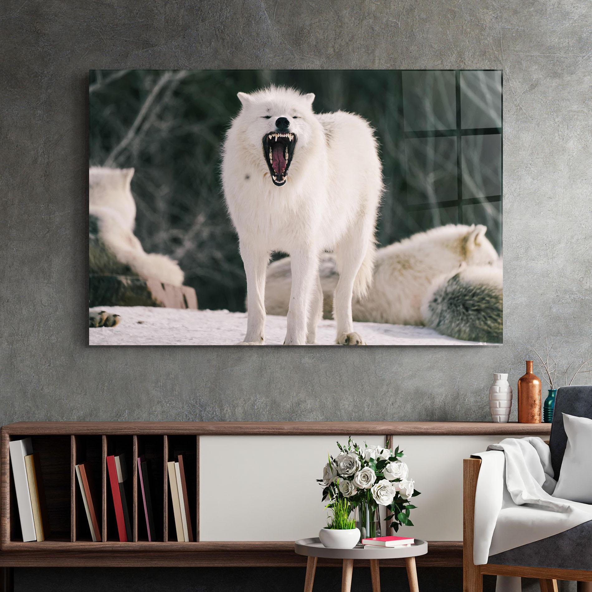 Стъклена картина Laughing White Wolf mockup 2