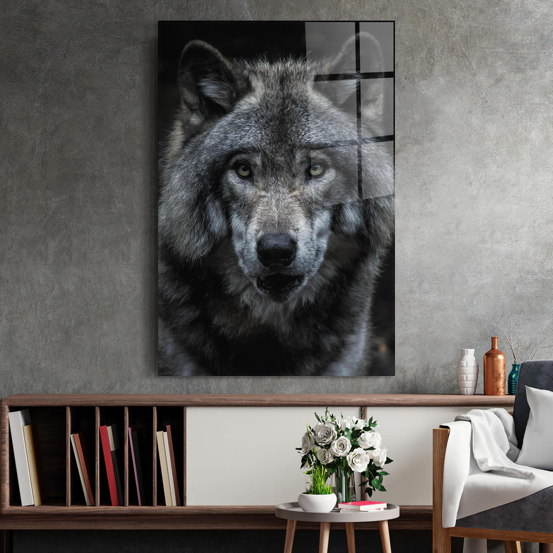Стъклена картина Angry Wolf mockup 2