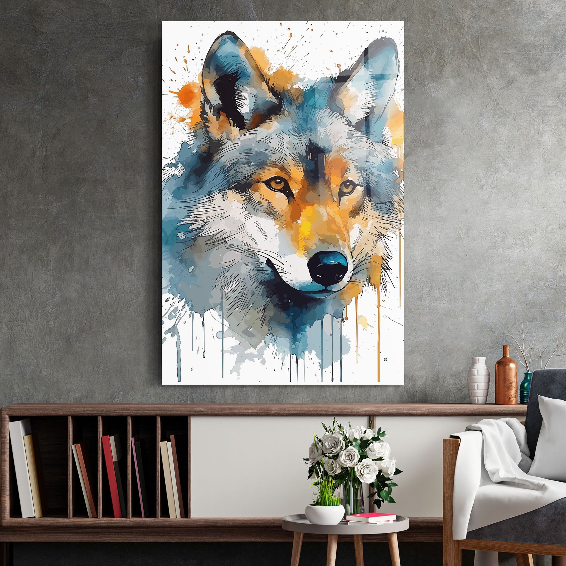 Orange Watercolor Wolf mockup 2