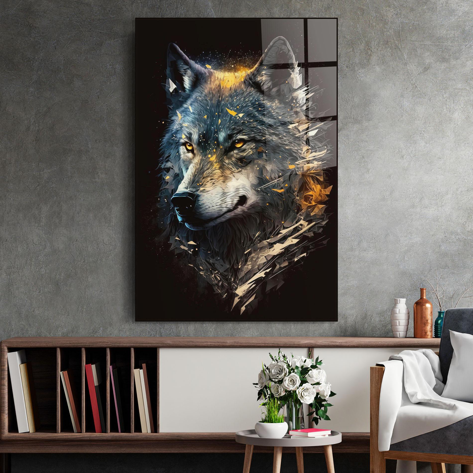 Стъклена картина Wolf Portrait mockup 2