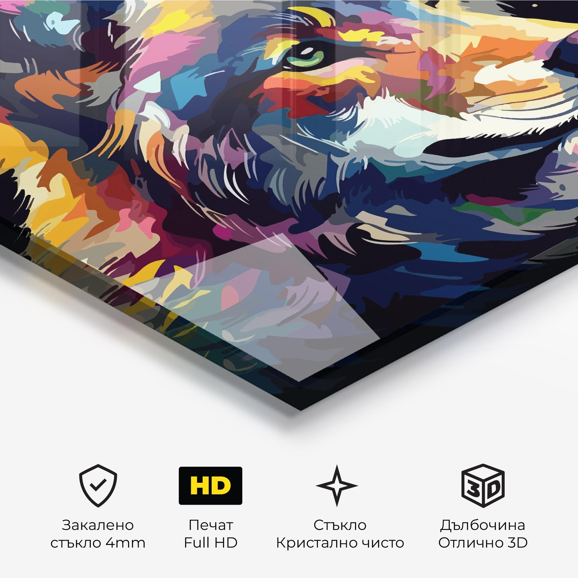 Стъклена картина Painted Wolf mockup 3