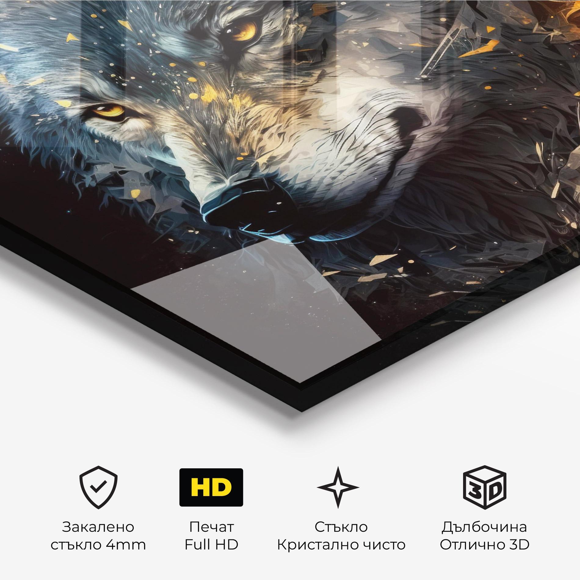 Стъклена картина Wolf Portrait mockup 3