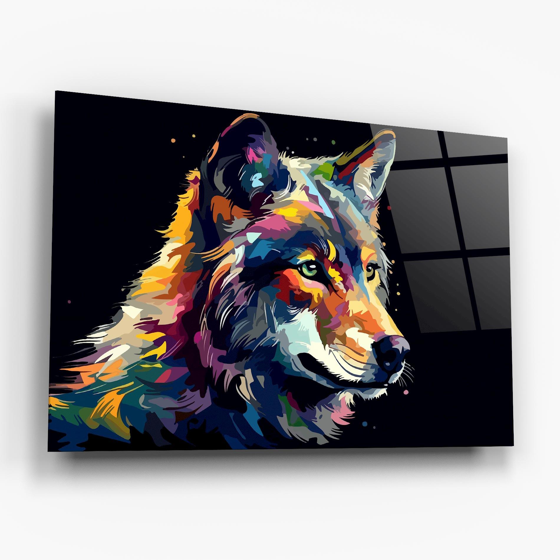 Стъклена картина Painted Wolf mockup 6