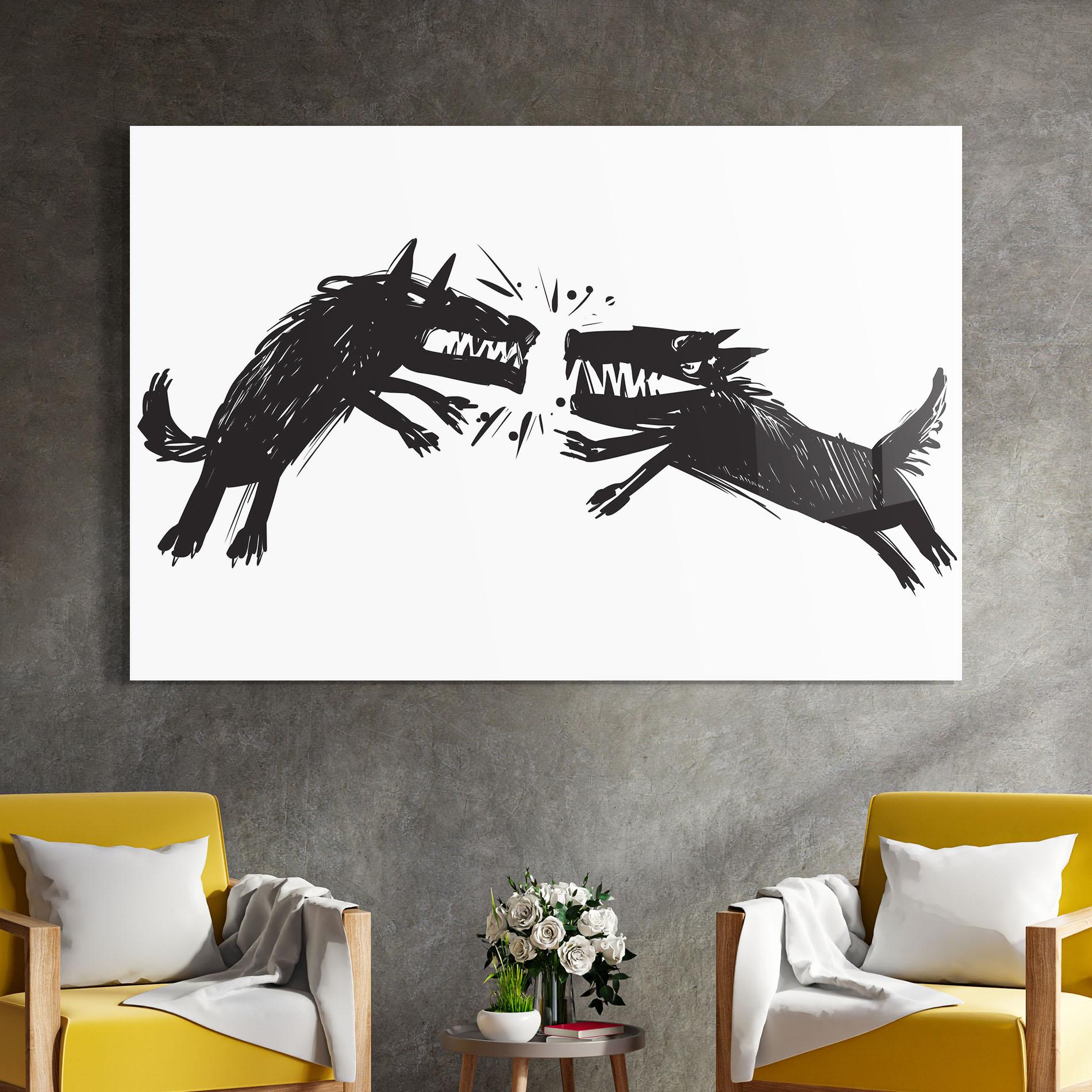 Стъклена картина Black Wolves mockup 4