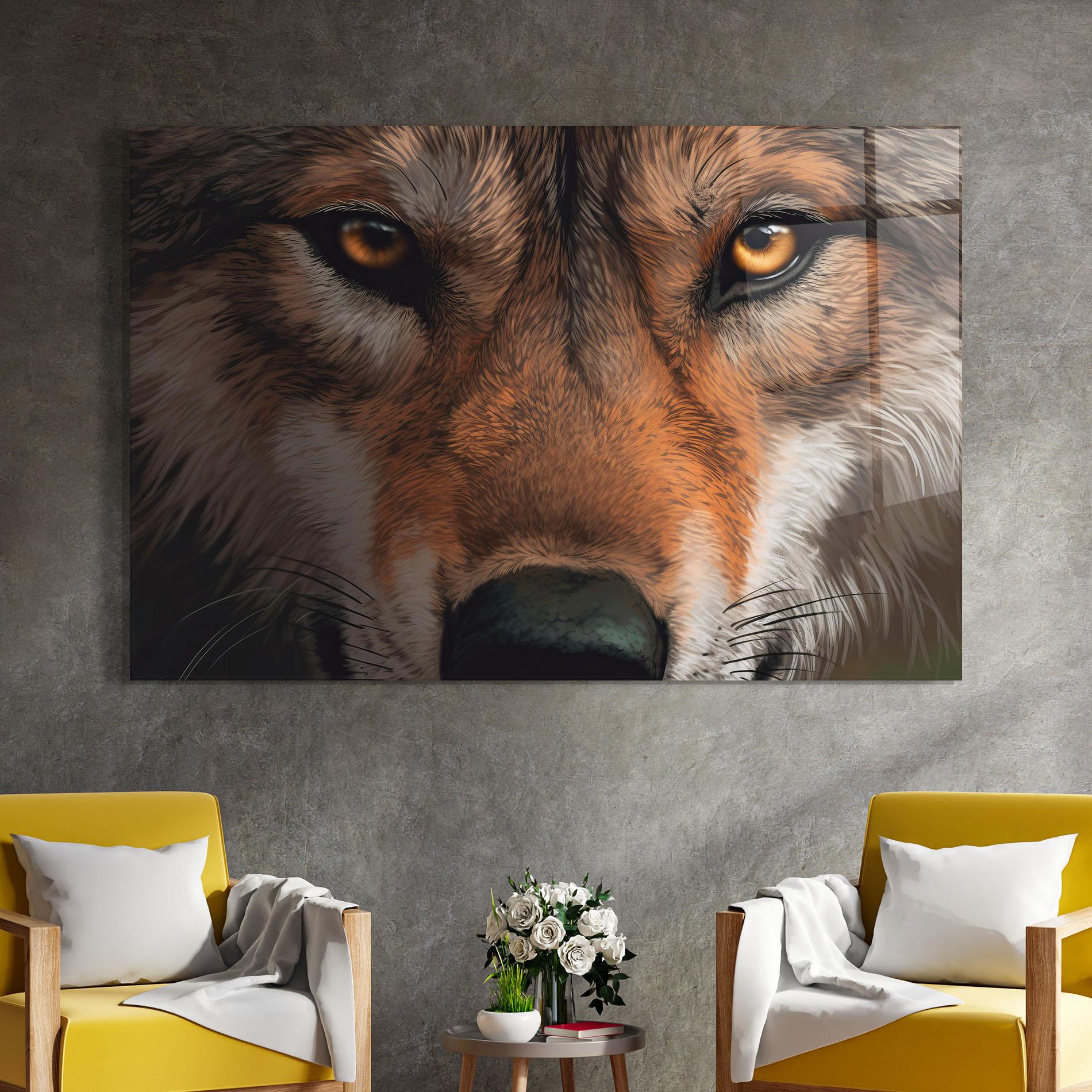 Стъклена картина Close Up Wolf Eyes mockup 4