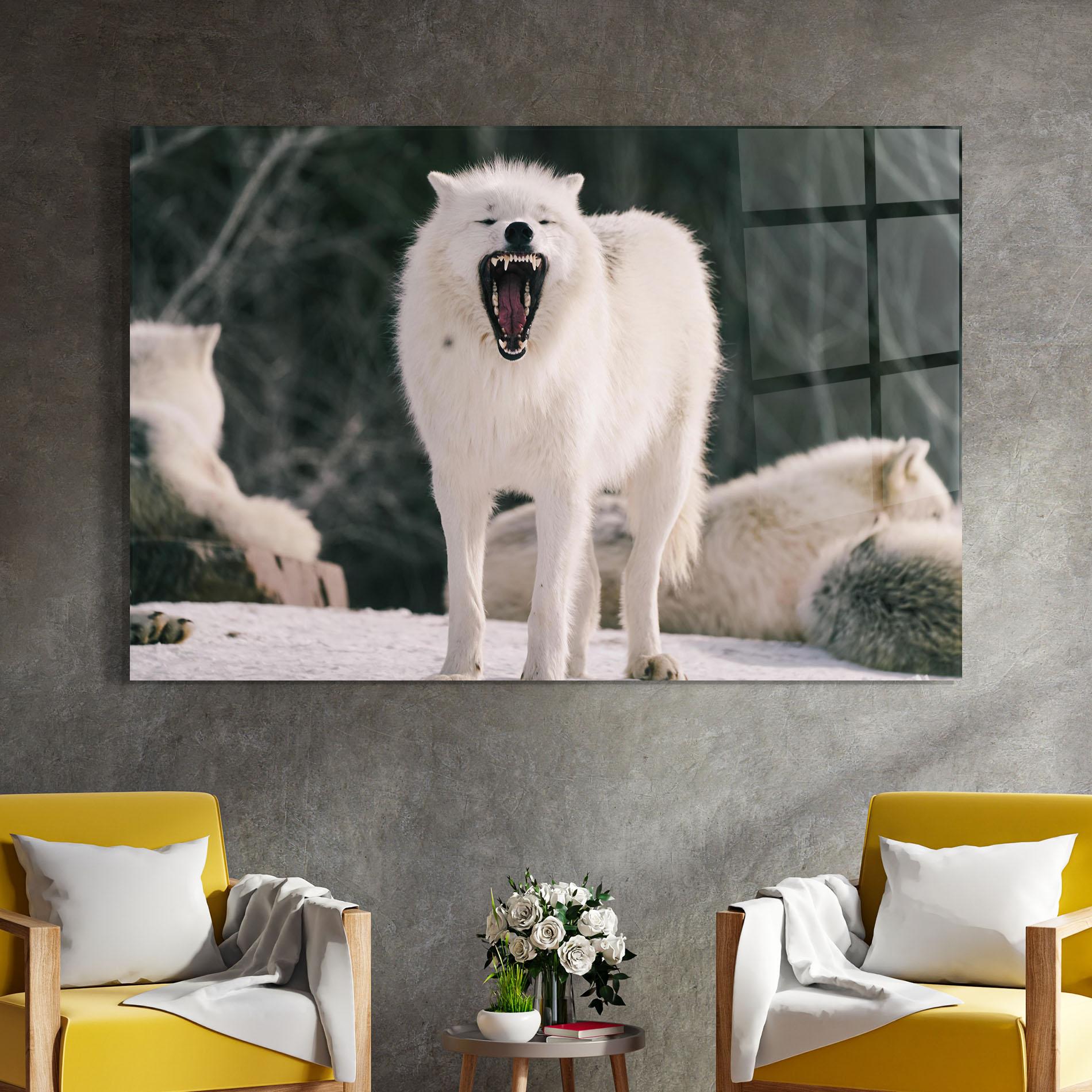 Стъклена картина Laughing White Wolf mockup 4