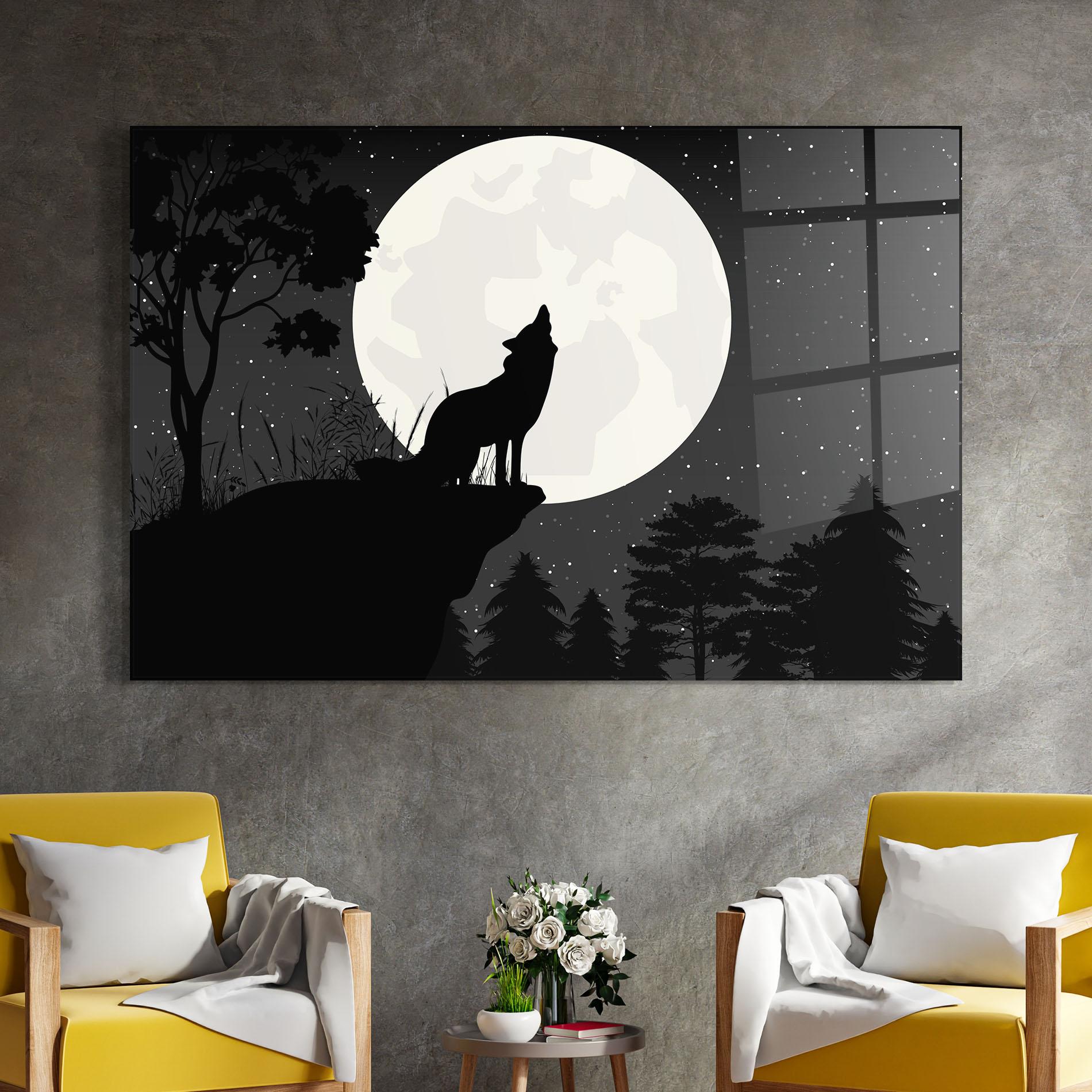 Стъклена картина Moon Wolf Silhouette mockup 4
