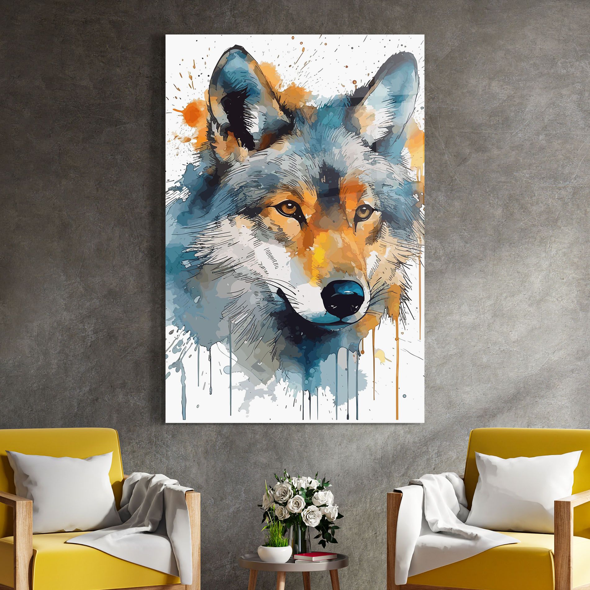 Orange Watercolor Wolf mockup 4