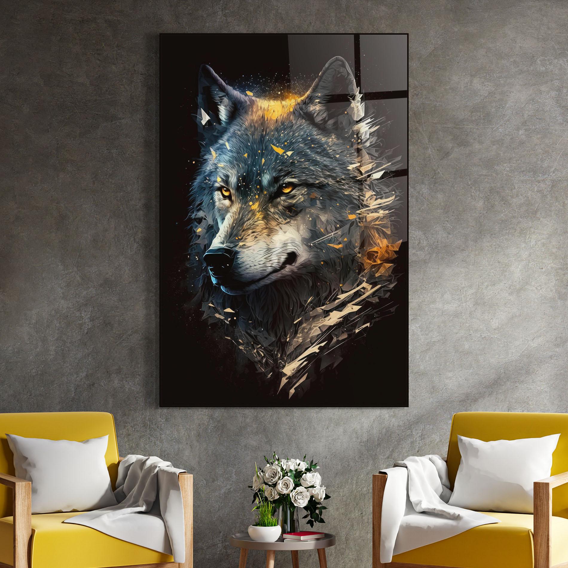 Стъклена картина Wolf Portrait mockup 4