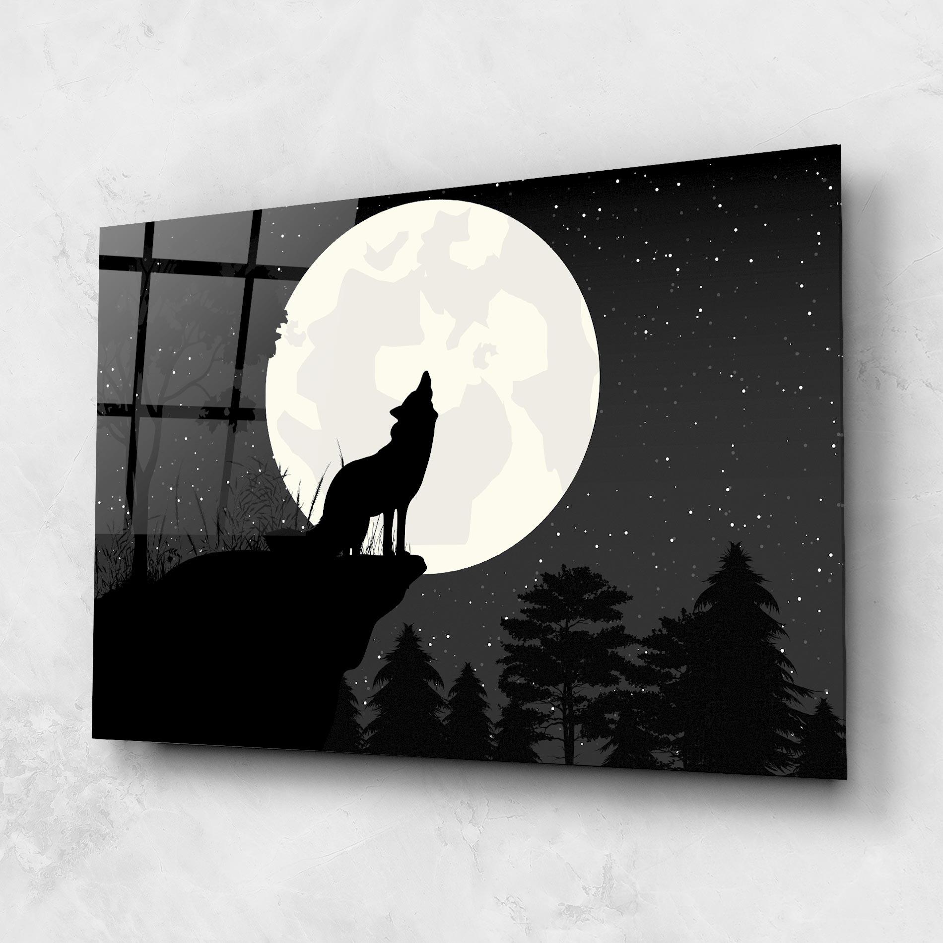 Стъклена картина Moon Wolf Silhouette mockup 1