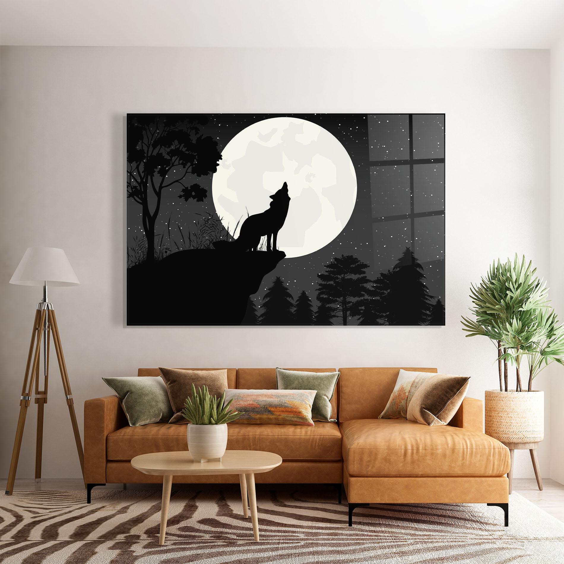 Стъклена картина Moon Wolf Silhouette mockup 7