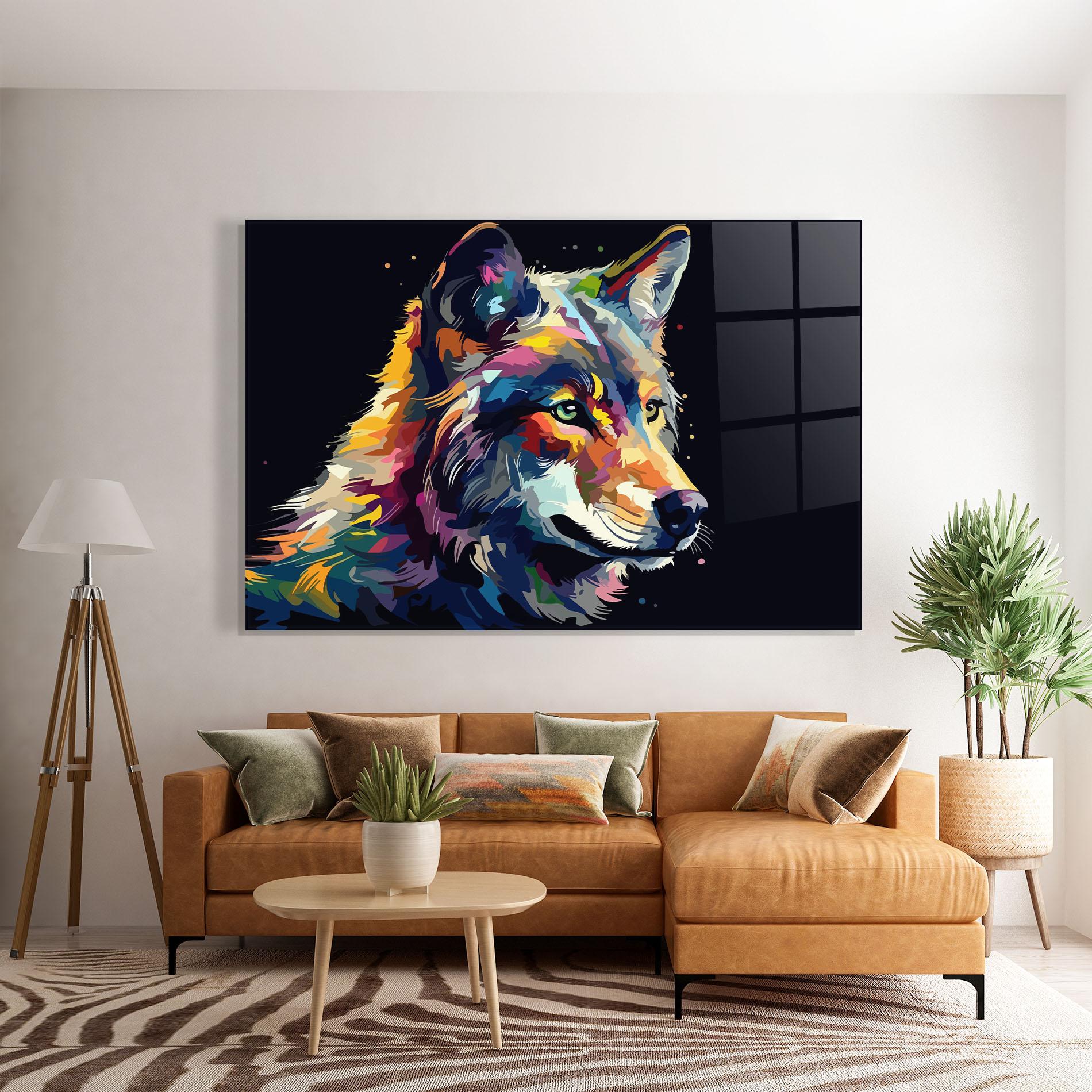 Стъклена картина Painted Wolf mockup 7