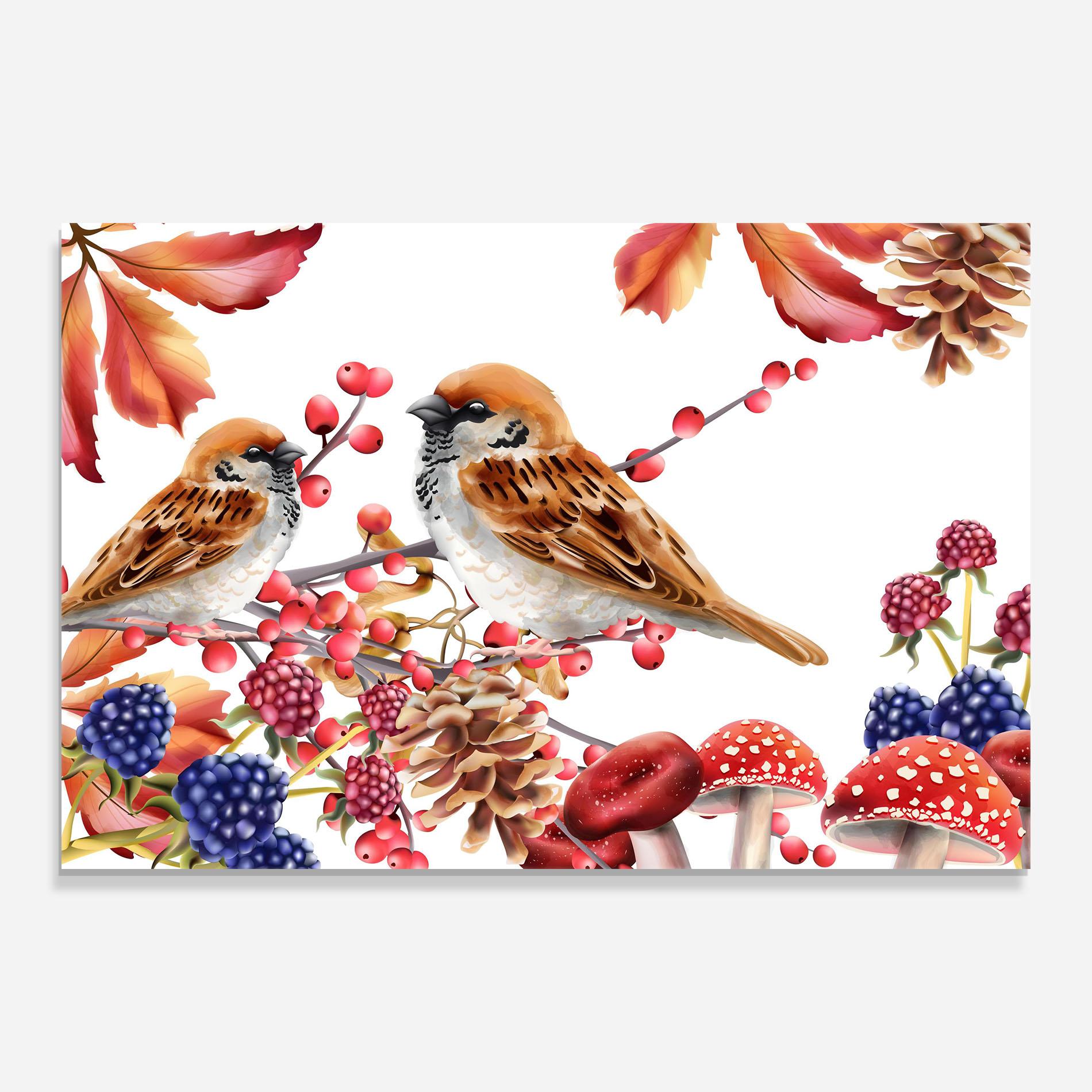 Стъклена картина Birds And Berries mockup 0