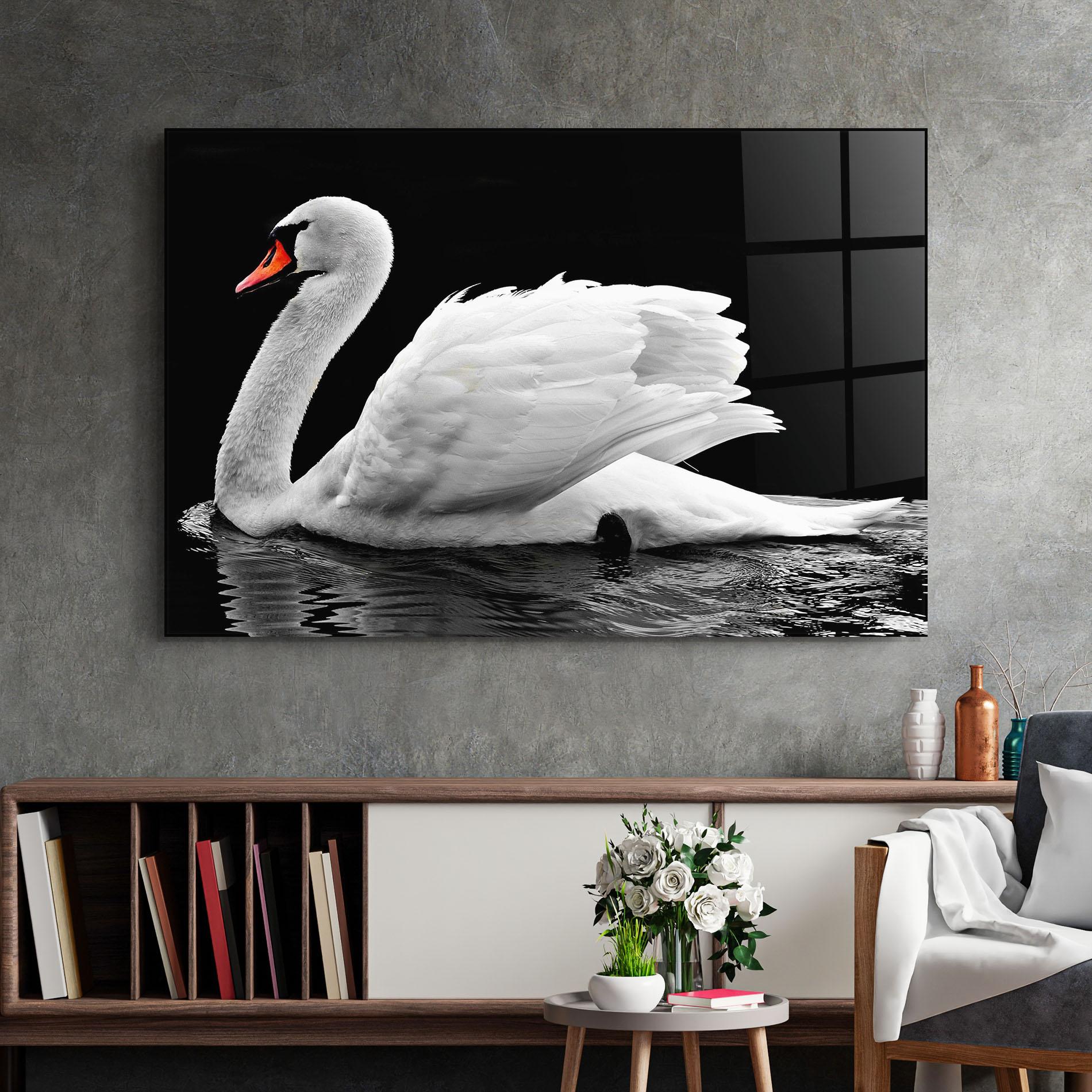 Стъклена картина Black And White Swan mockup 2