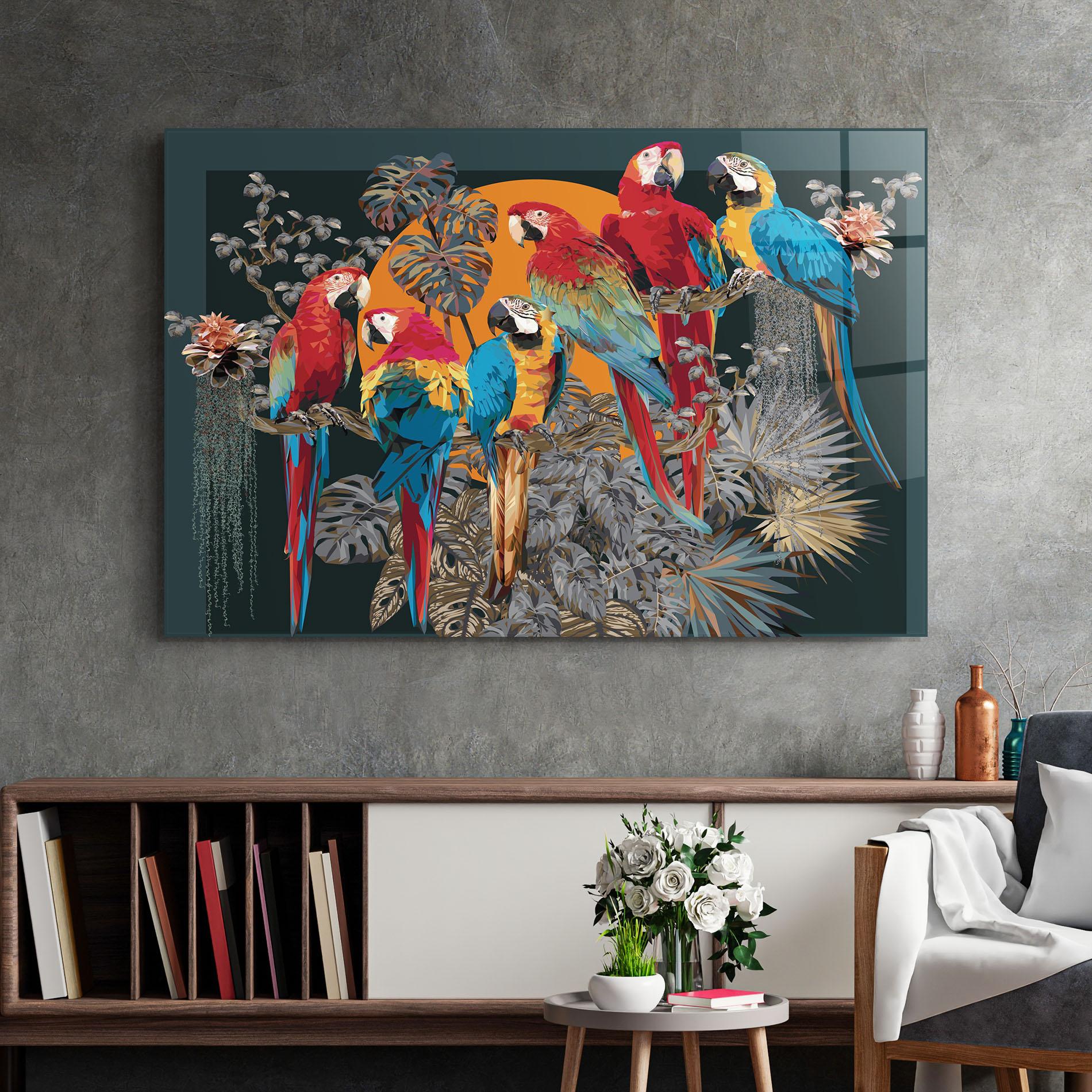 Стъклена картина Family Parrot mockup 2