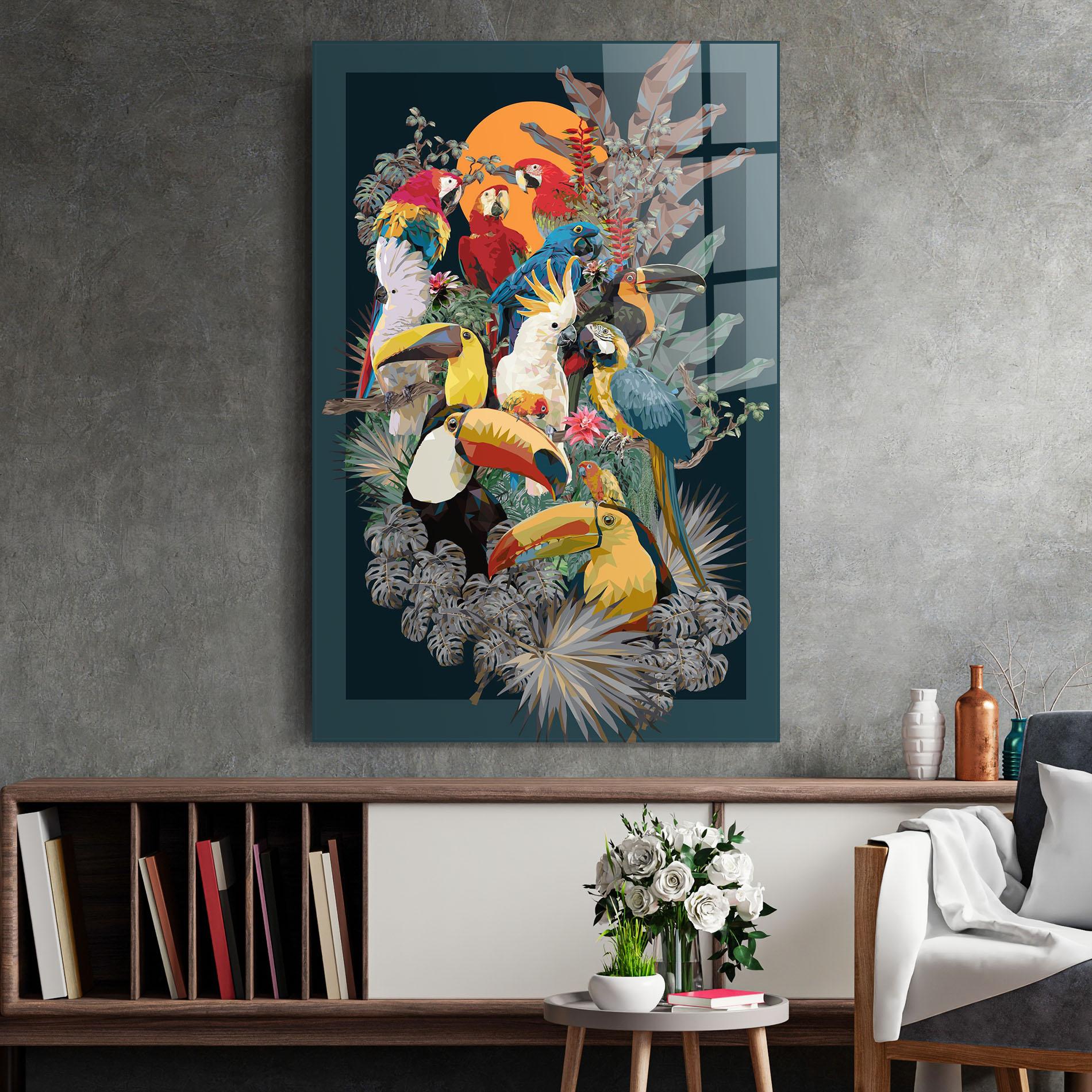 Стъклена картина Birds And Plants mockup 2