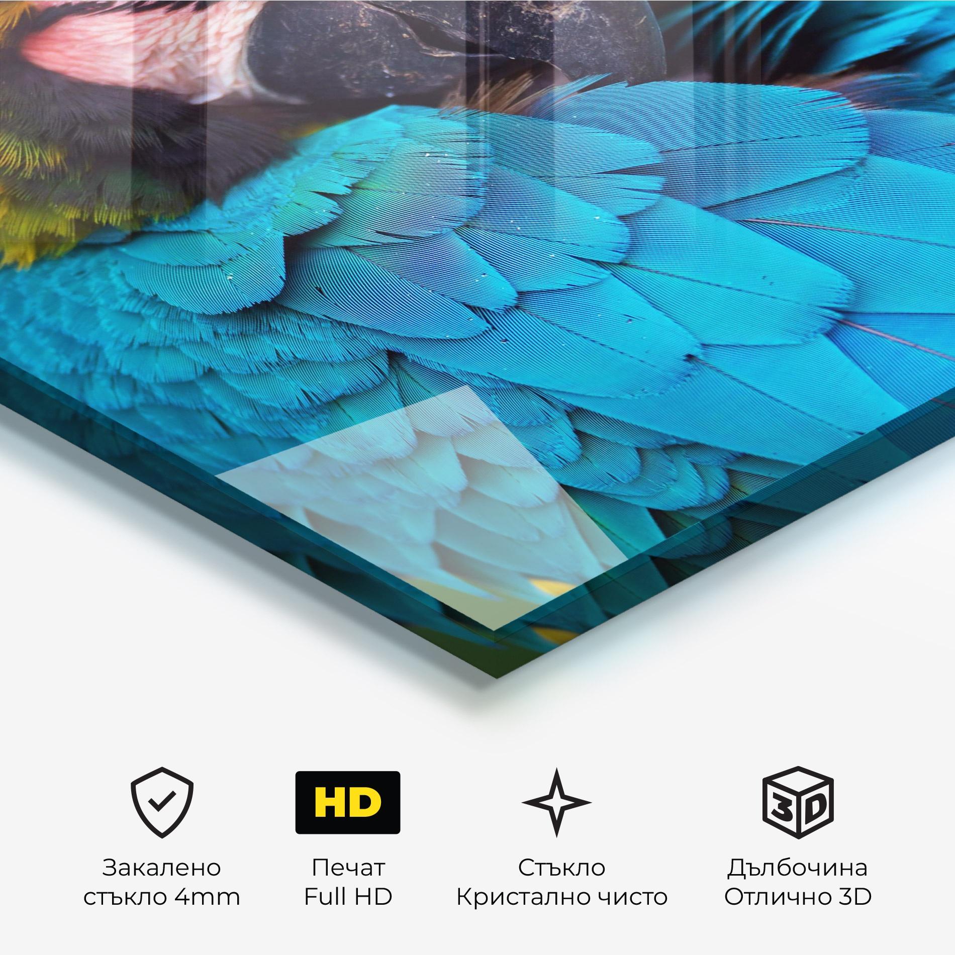 Стъклена картина Blue Parrot mockup 3