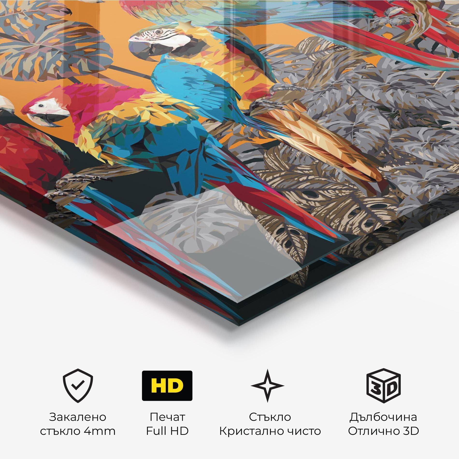 Стъклена картина Family Parrot mockup 3