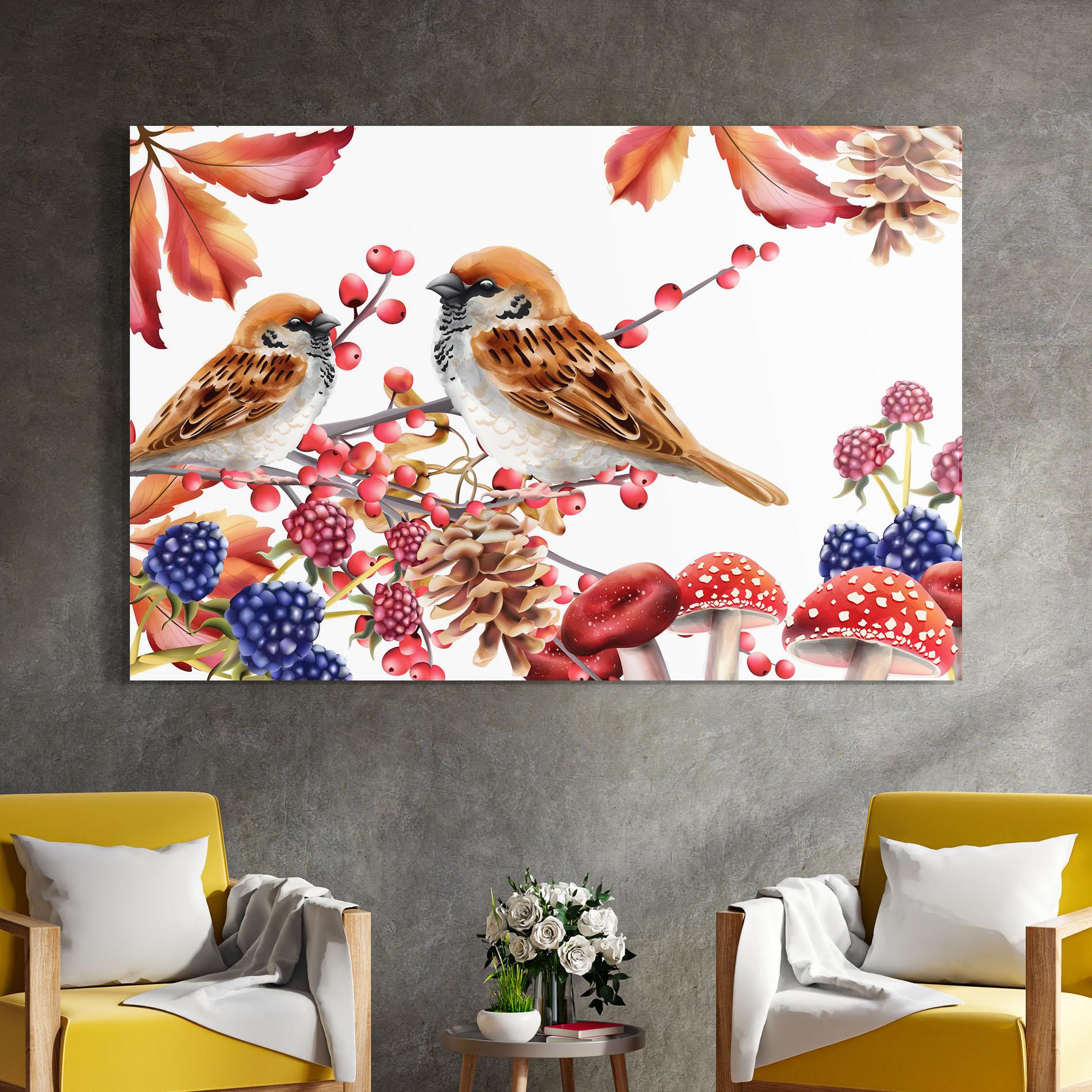 Стъклена картина Birds And Berries mockup 4