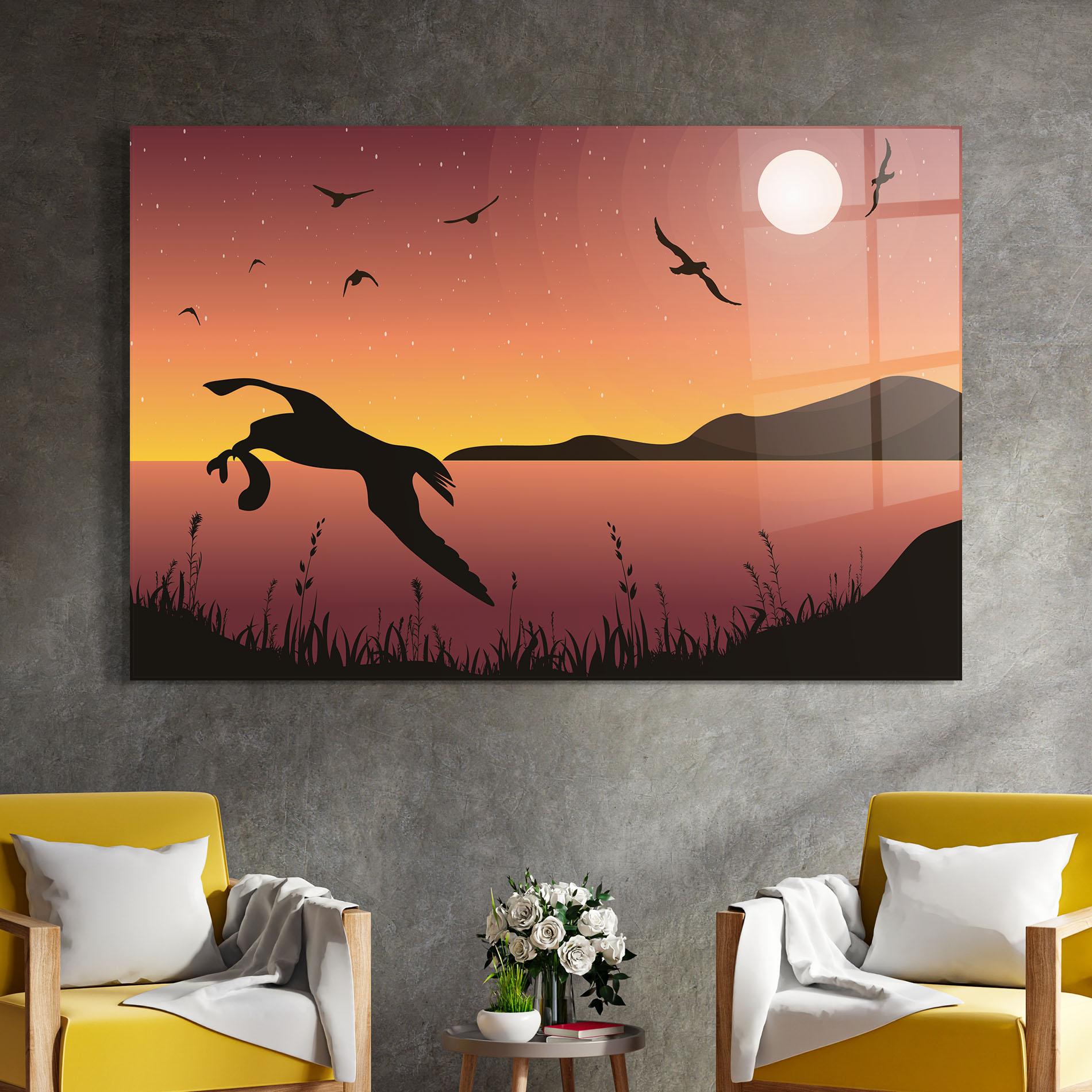 Стъклена картина Birds Fishing mockup 4