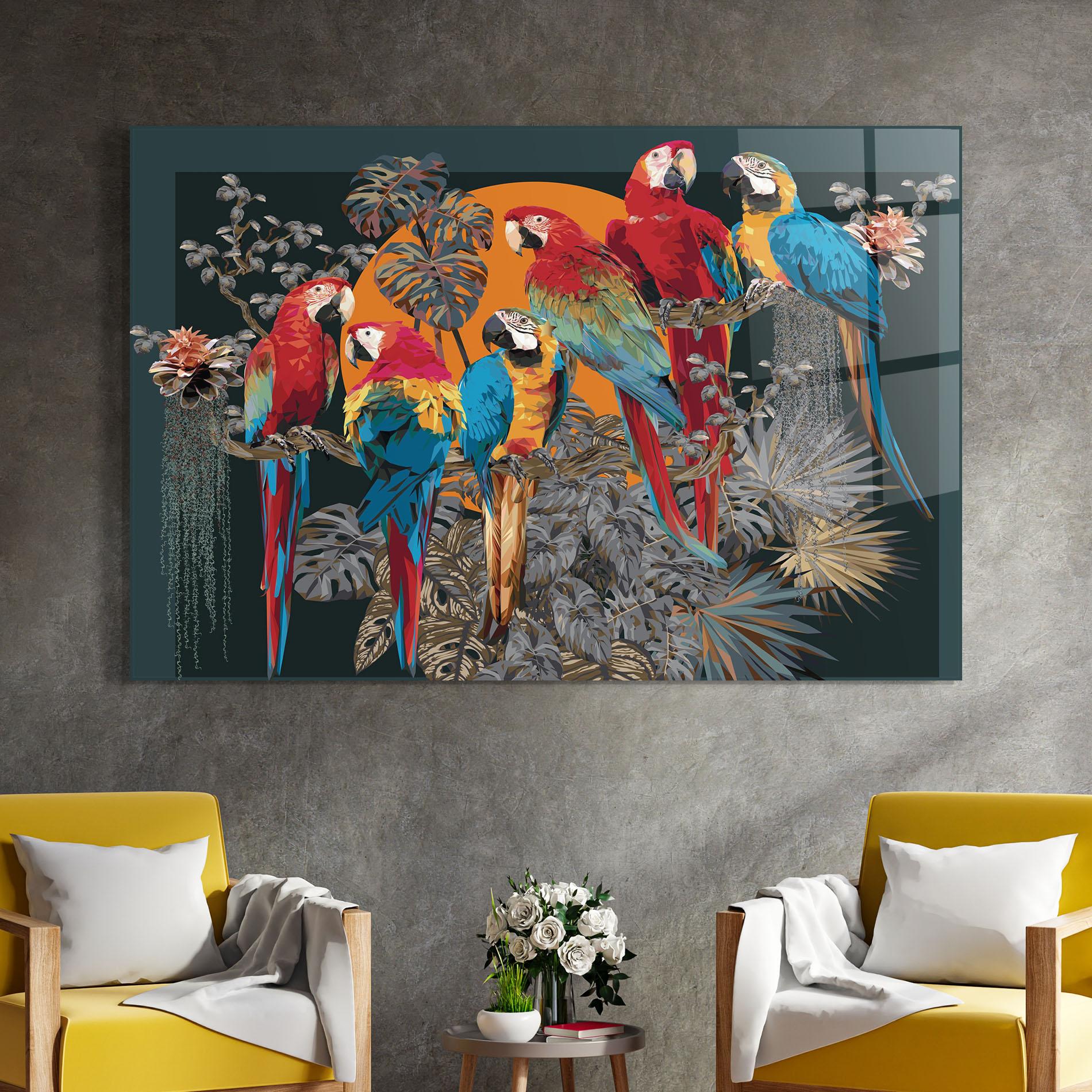 Стъклена картина Family Parrot mockup 4