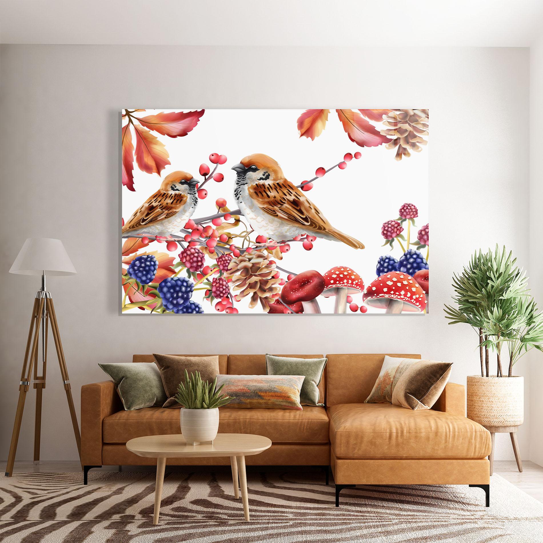 Стъклена картина Birds And Berries mockup 7