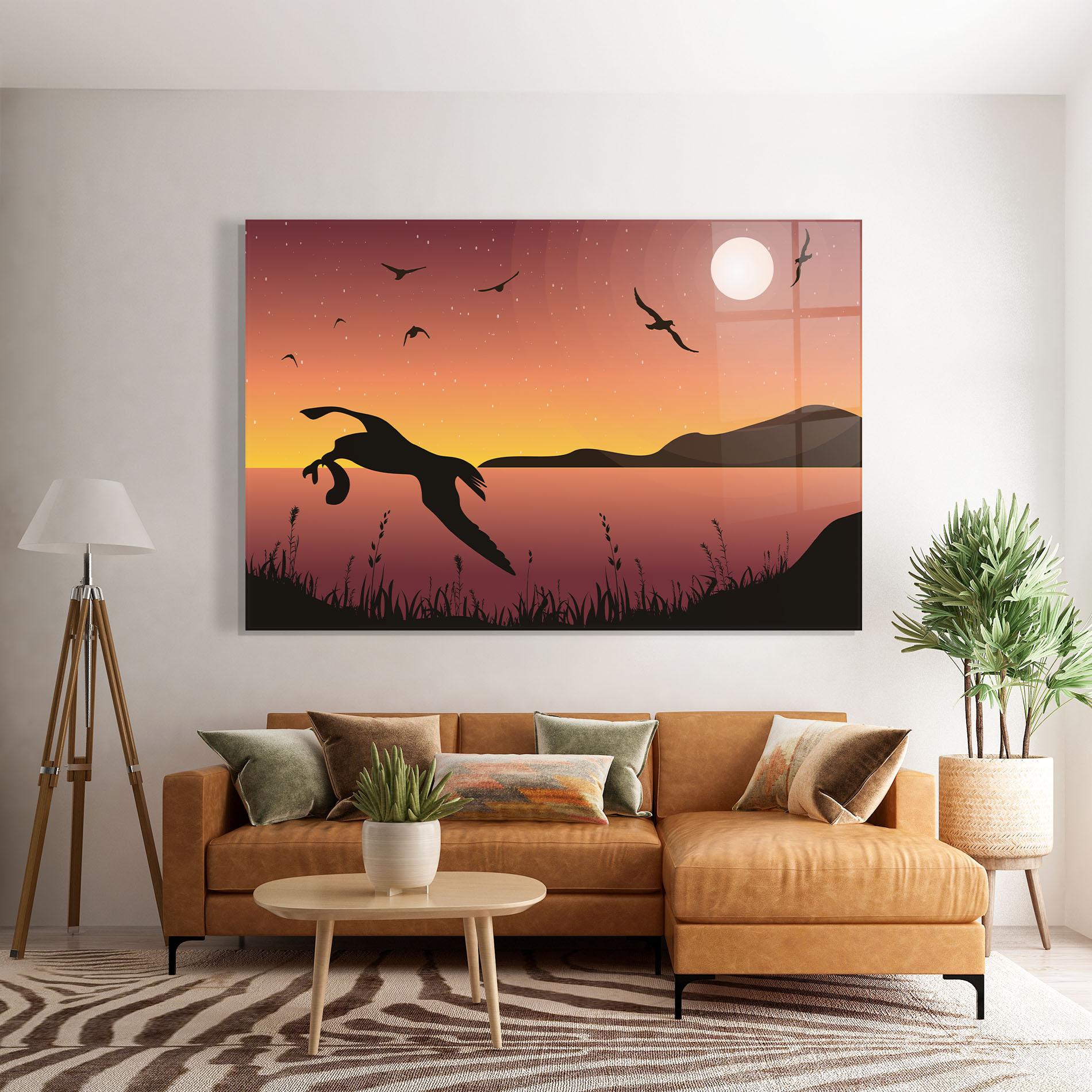 Стъклена картина Birds Fishing mockup 7