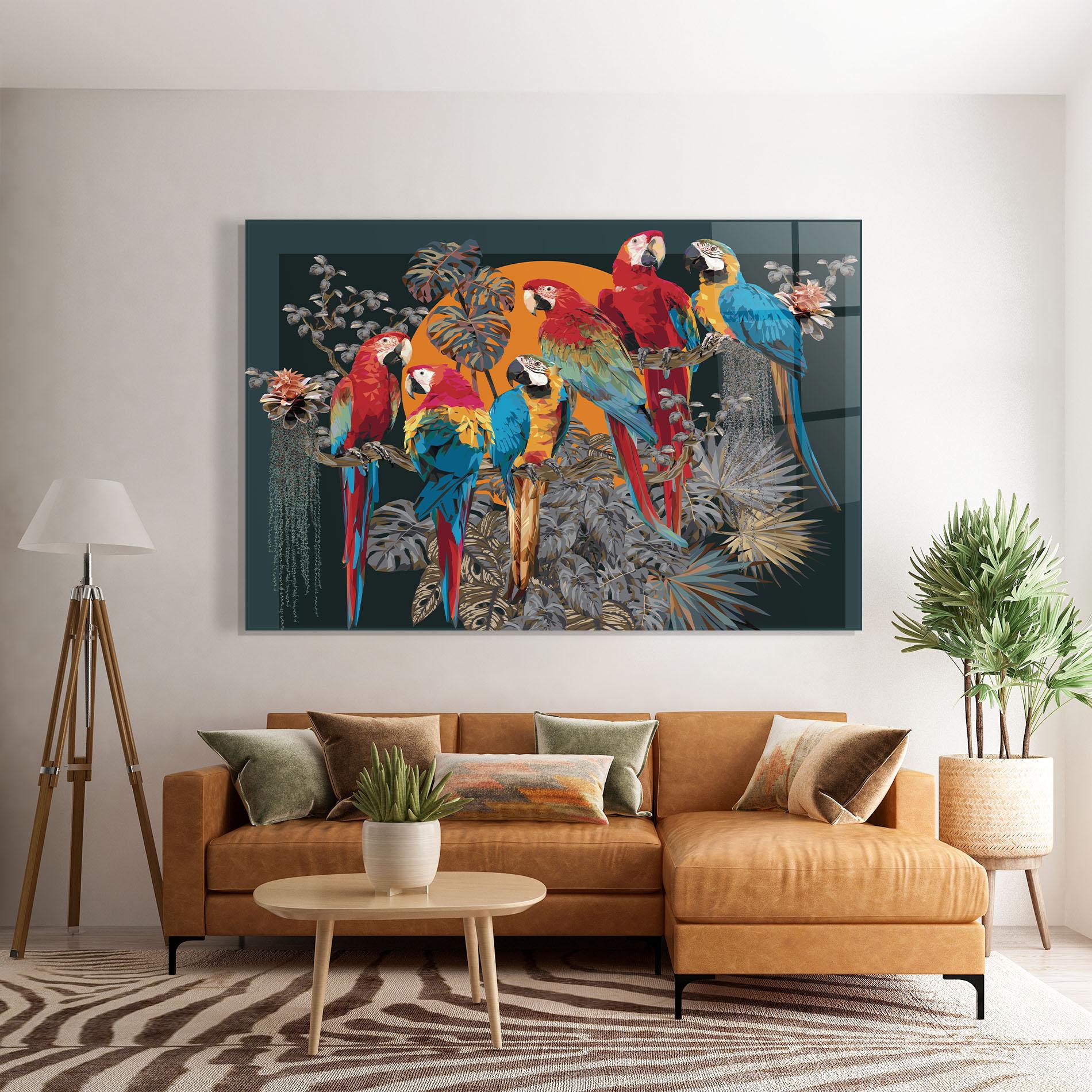 Стъклена картина Family Parrot mockup 7