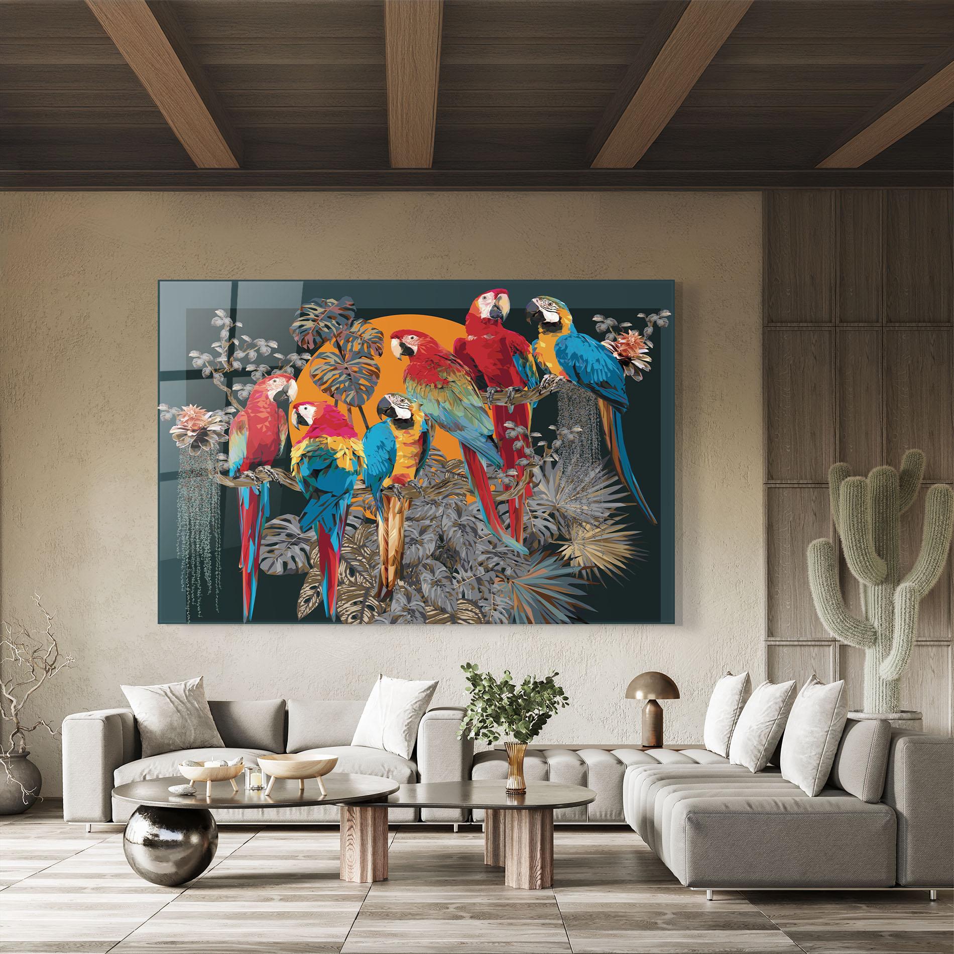 Стъклена картина Family Parrot mockup 8