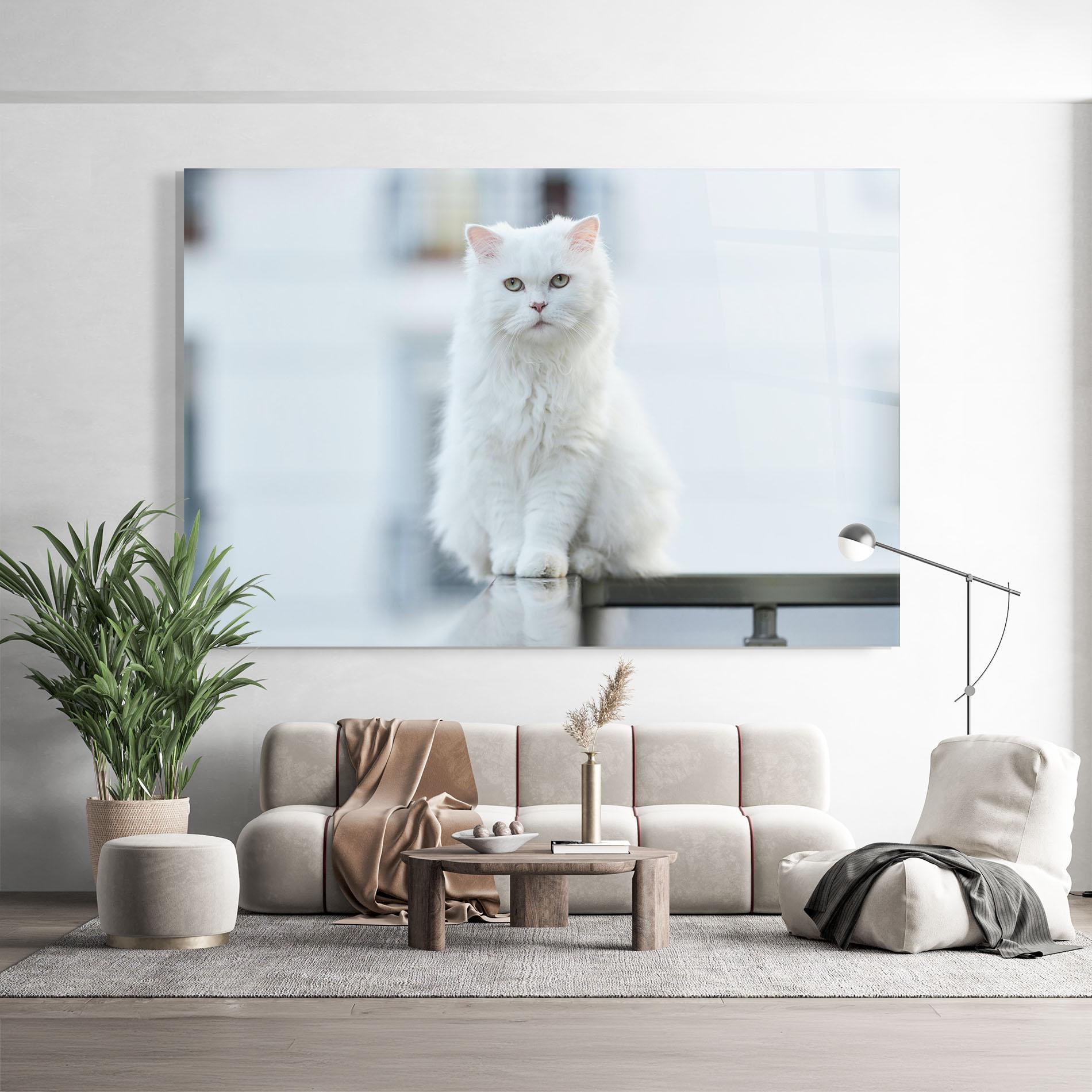 Стъклена картина Big White Cat mockup 9