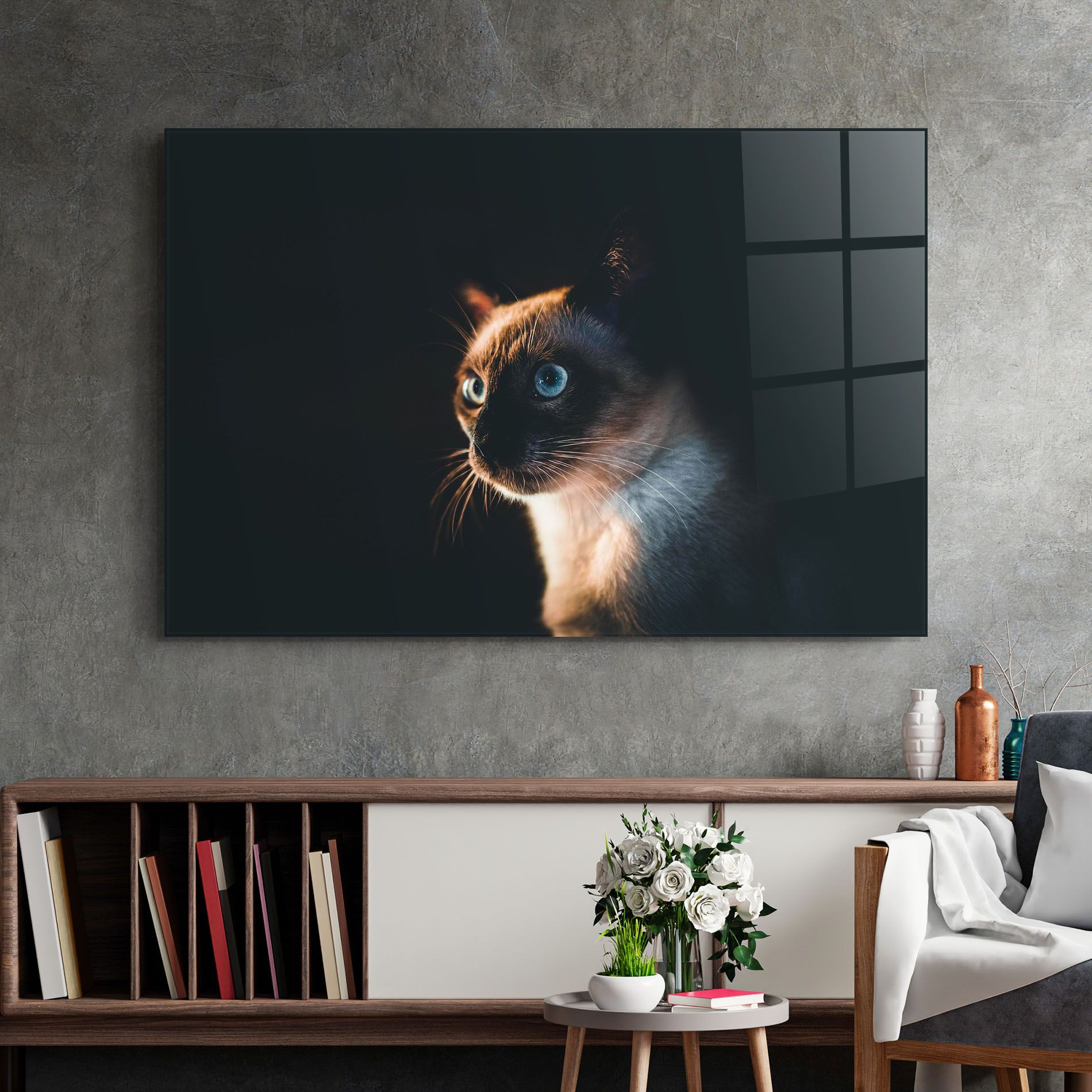 Blue Eyes Cat In Dark mockup 2