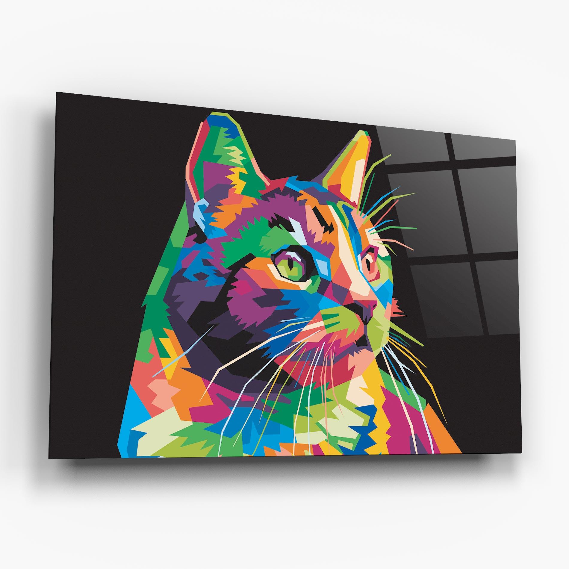 Стъклена картина Color Mix Cat mockup 6