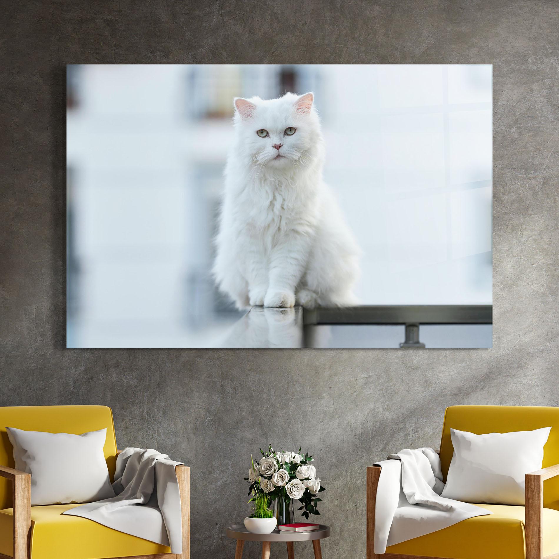 Стъклена картина Big White Cat mockup 4