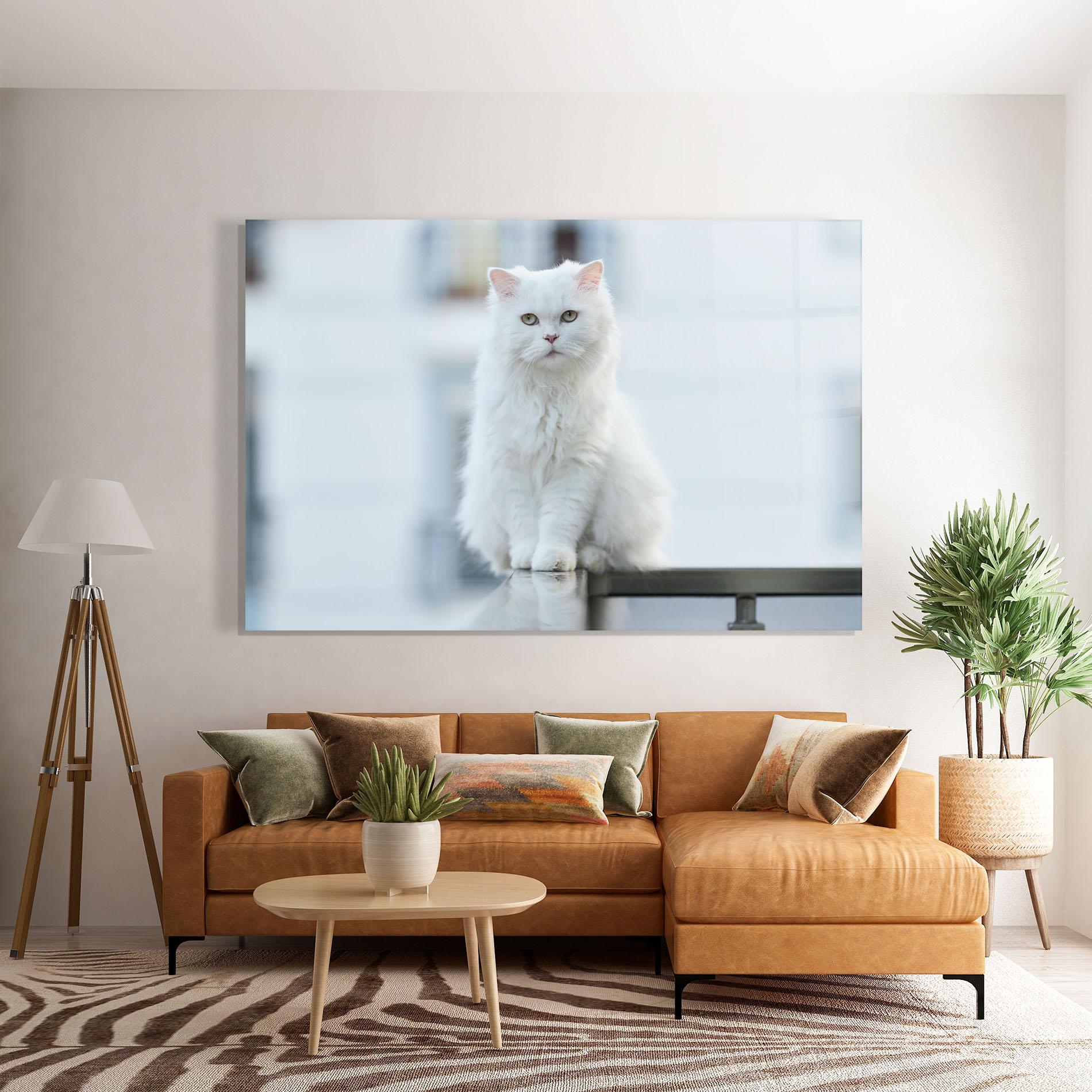 Стъклена картина Big White Cat mockup 7