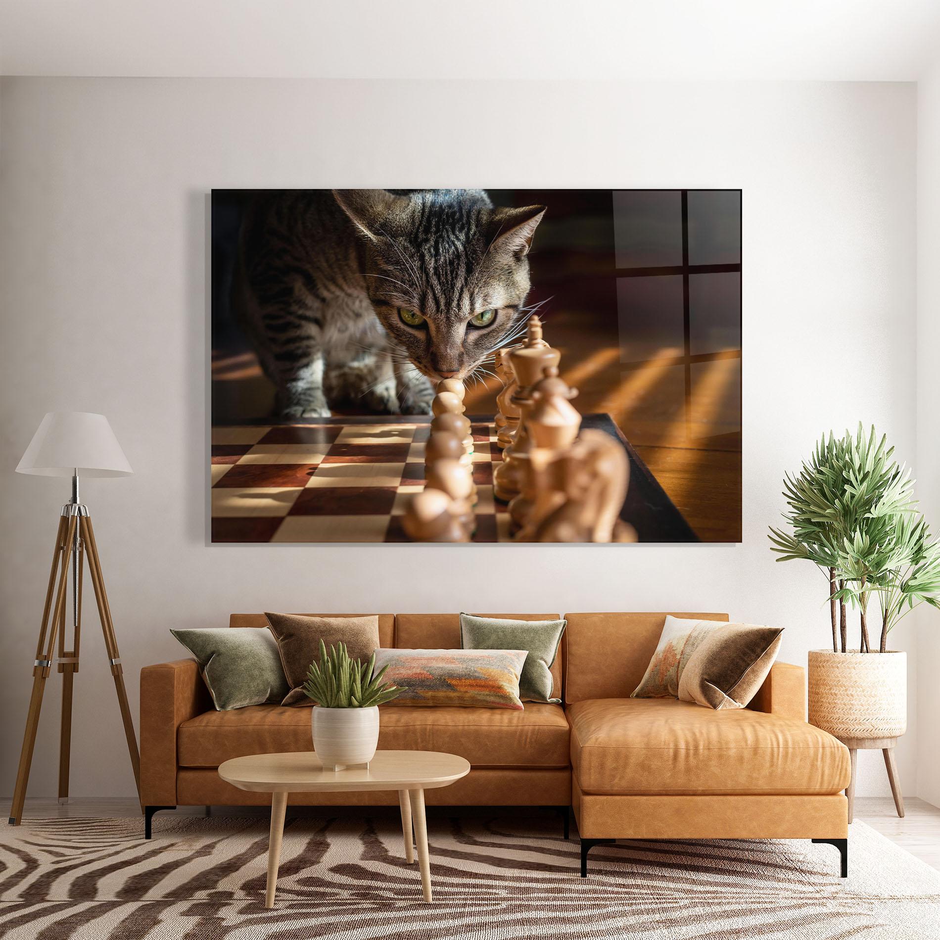 Стъклена картина Chess Cat mockup 7