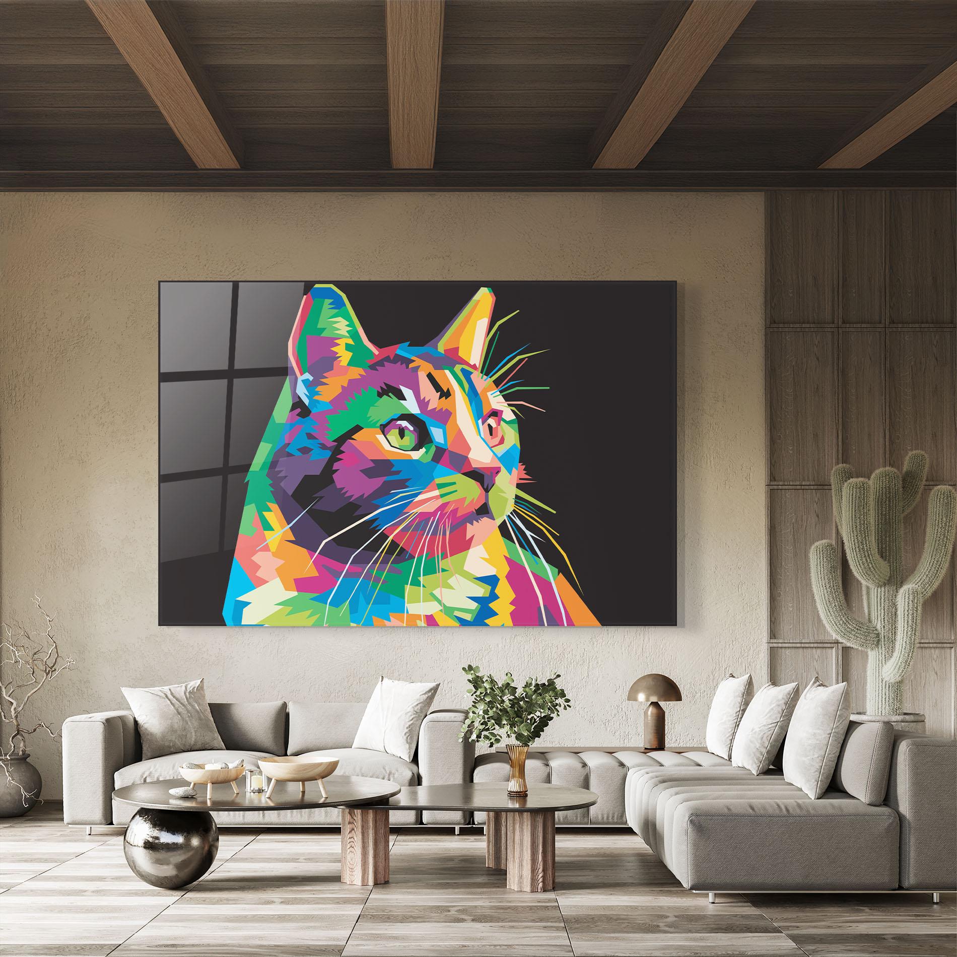 Стъклена картина Color Mix Cat mockup 8
