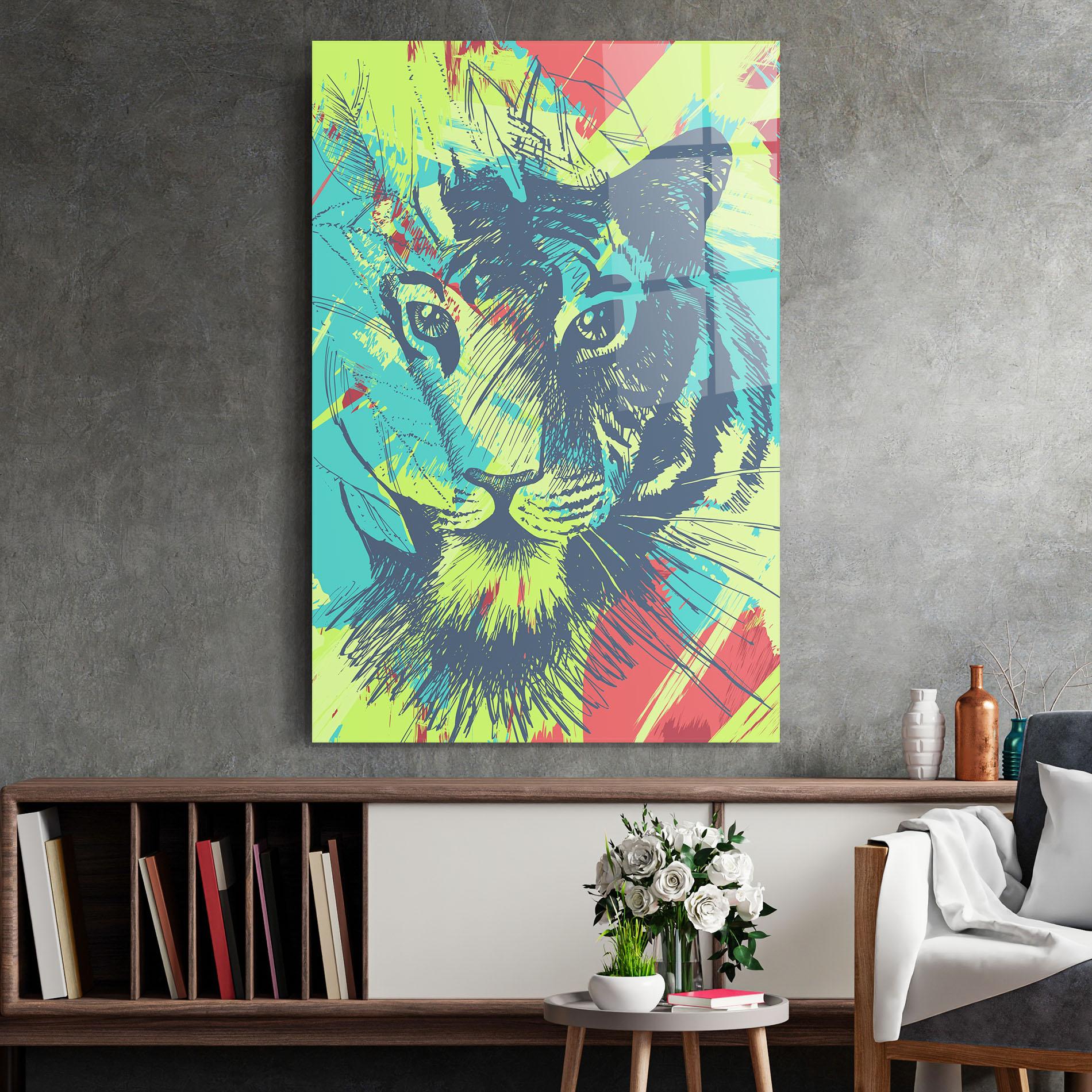 Стъклена картина Blue Green Tiger mockup 2