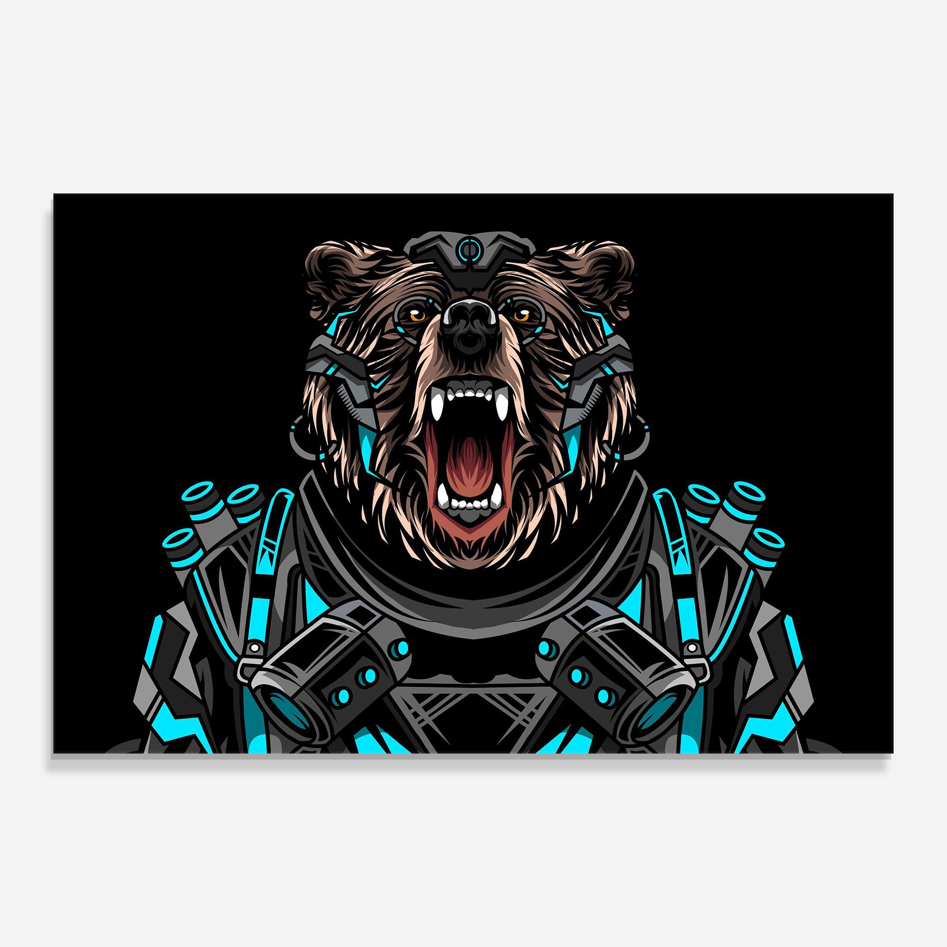 Стъклена картина Black Cyborg Bear mockup 0