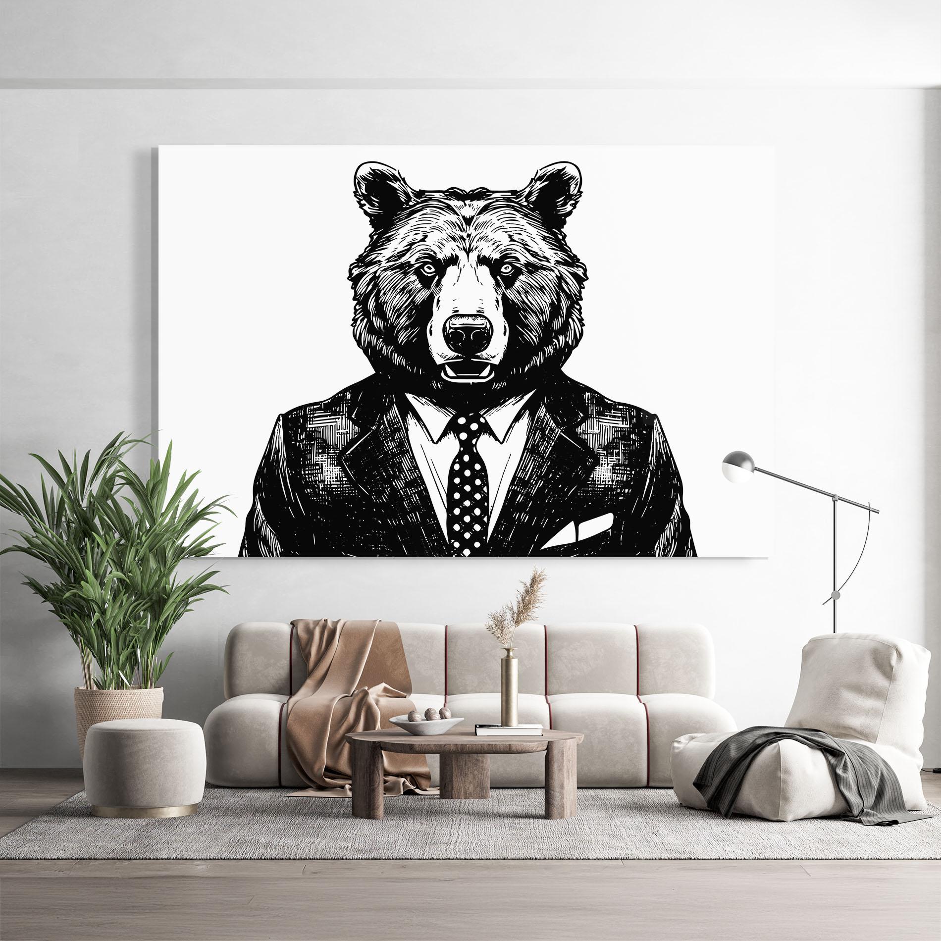Стъклена картина Bear In Suit mockup 9