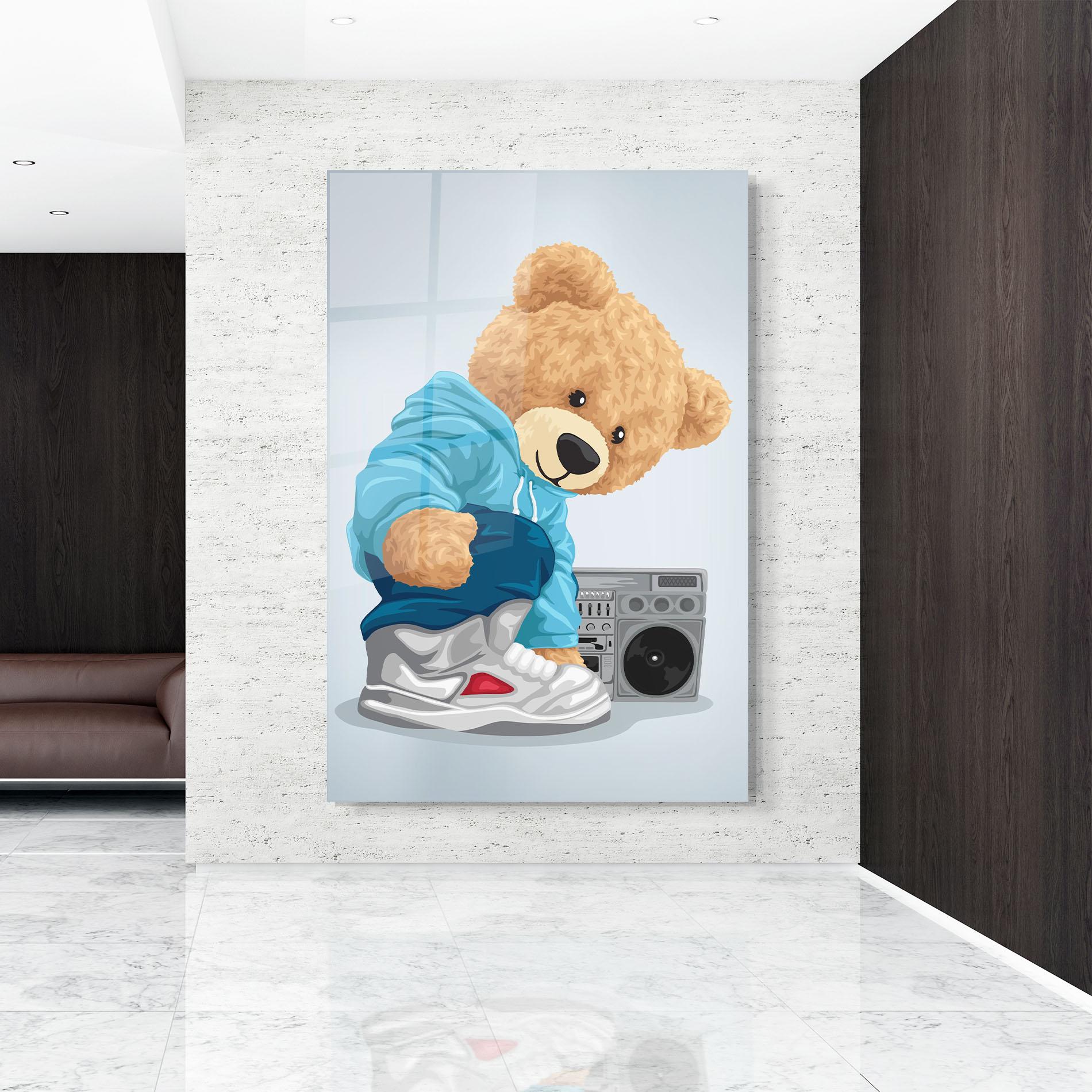 Стъклена картина Blue Dressed Bear mockup 9