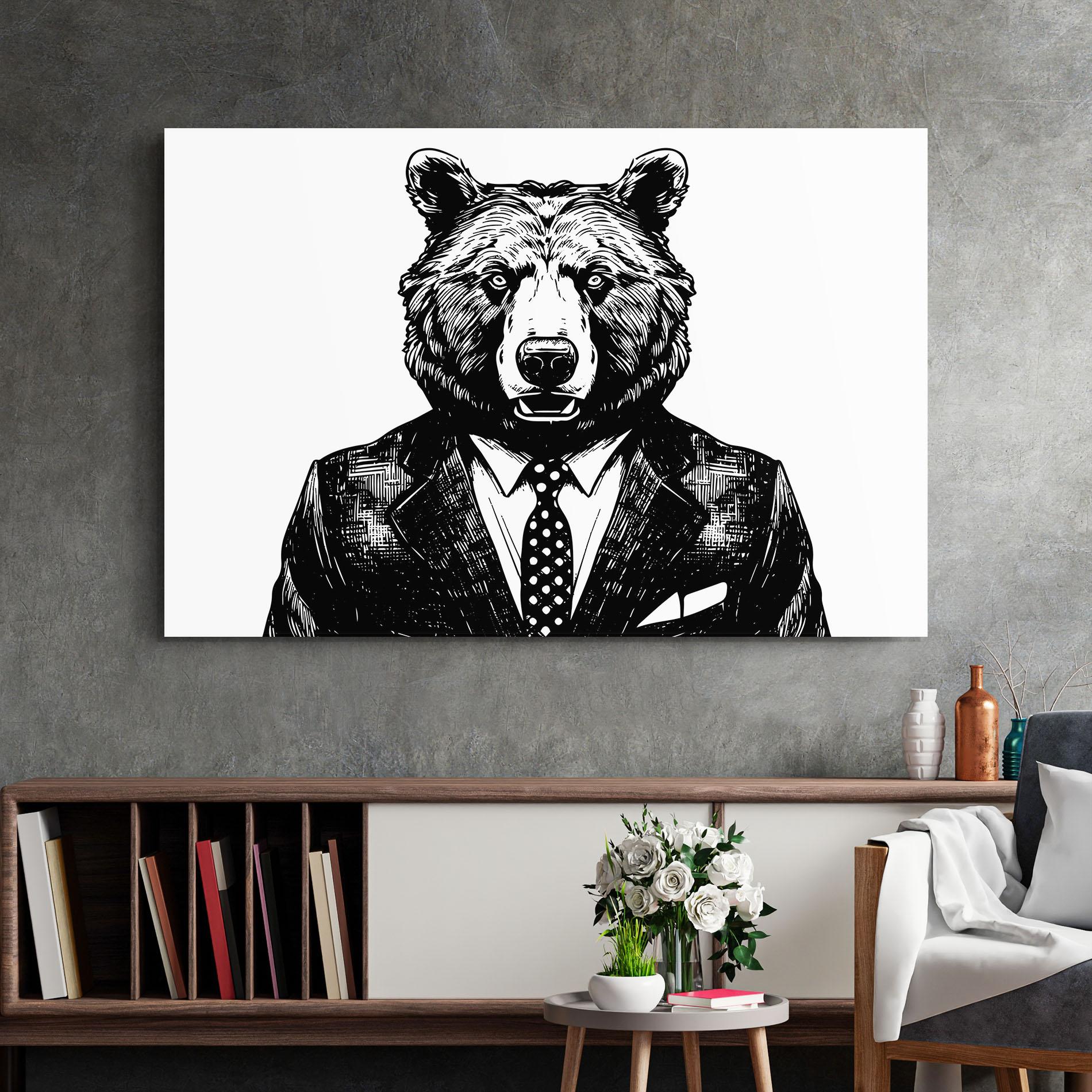 Стъклена картина Bear In Suit mockup 2