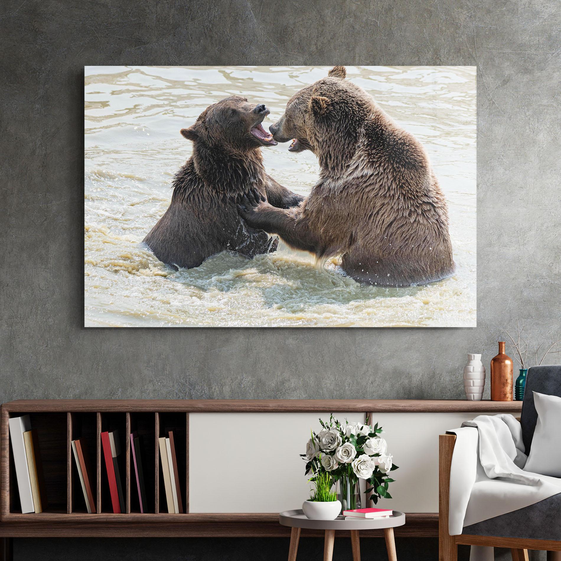 Стъклена картина Bears Fighting mockup 2