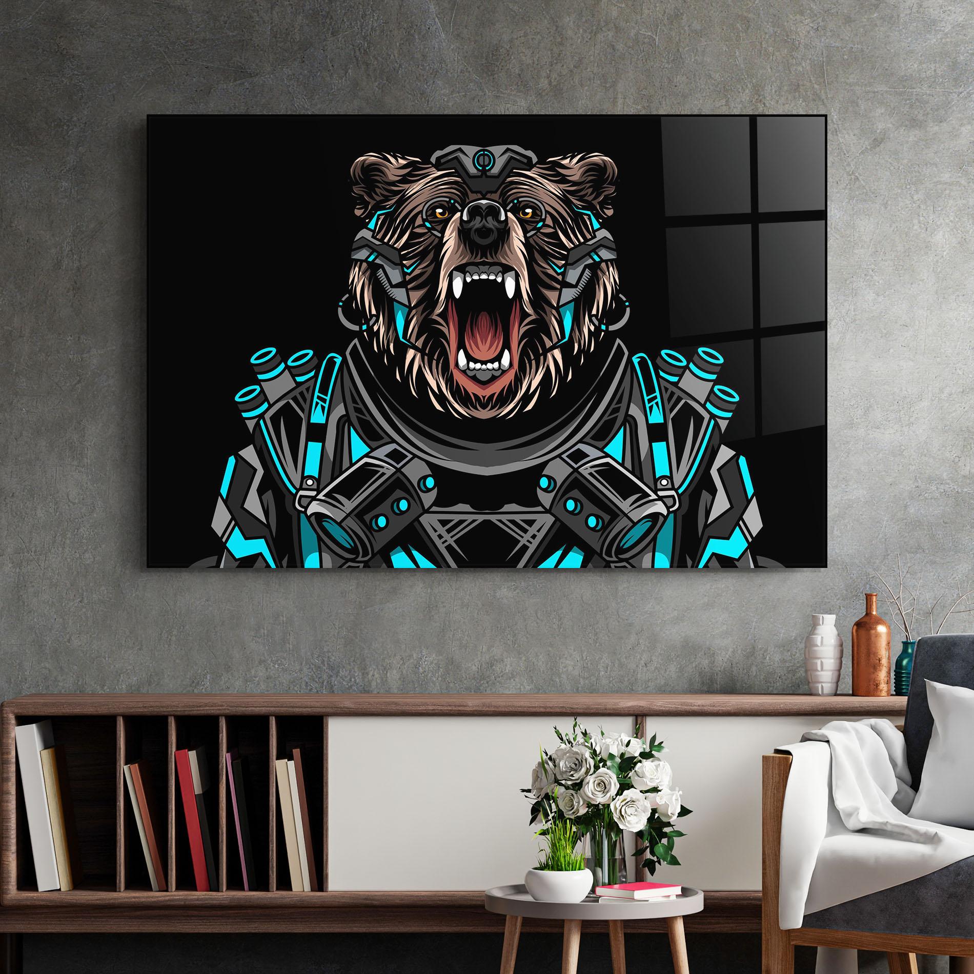 Стъклена картина Black Cyborg Bear mockup 2