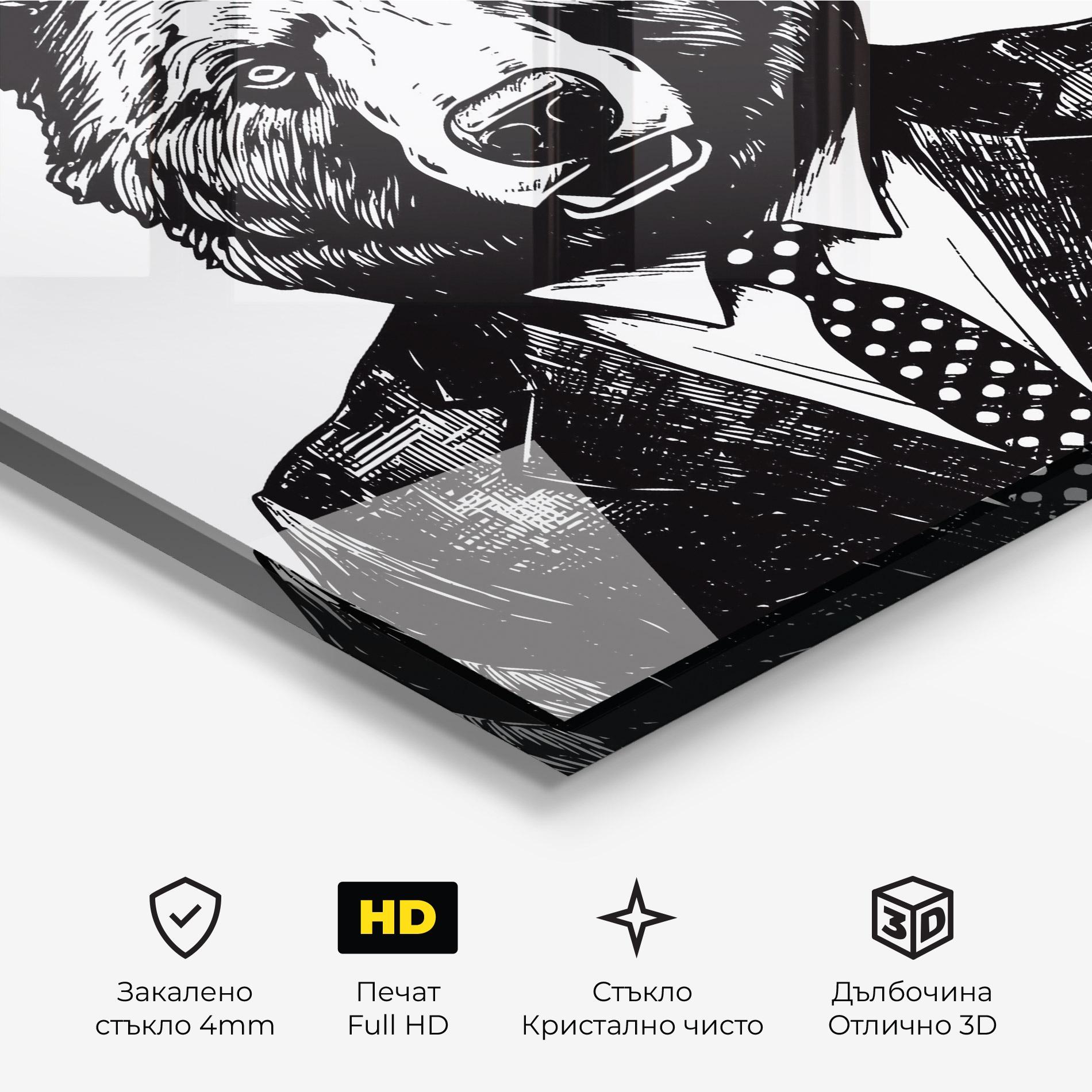 Стъклена картина Bear In Suit mockup 3