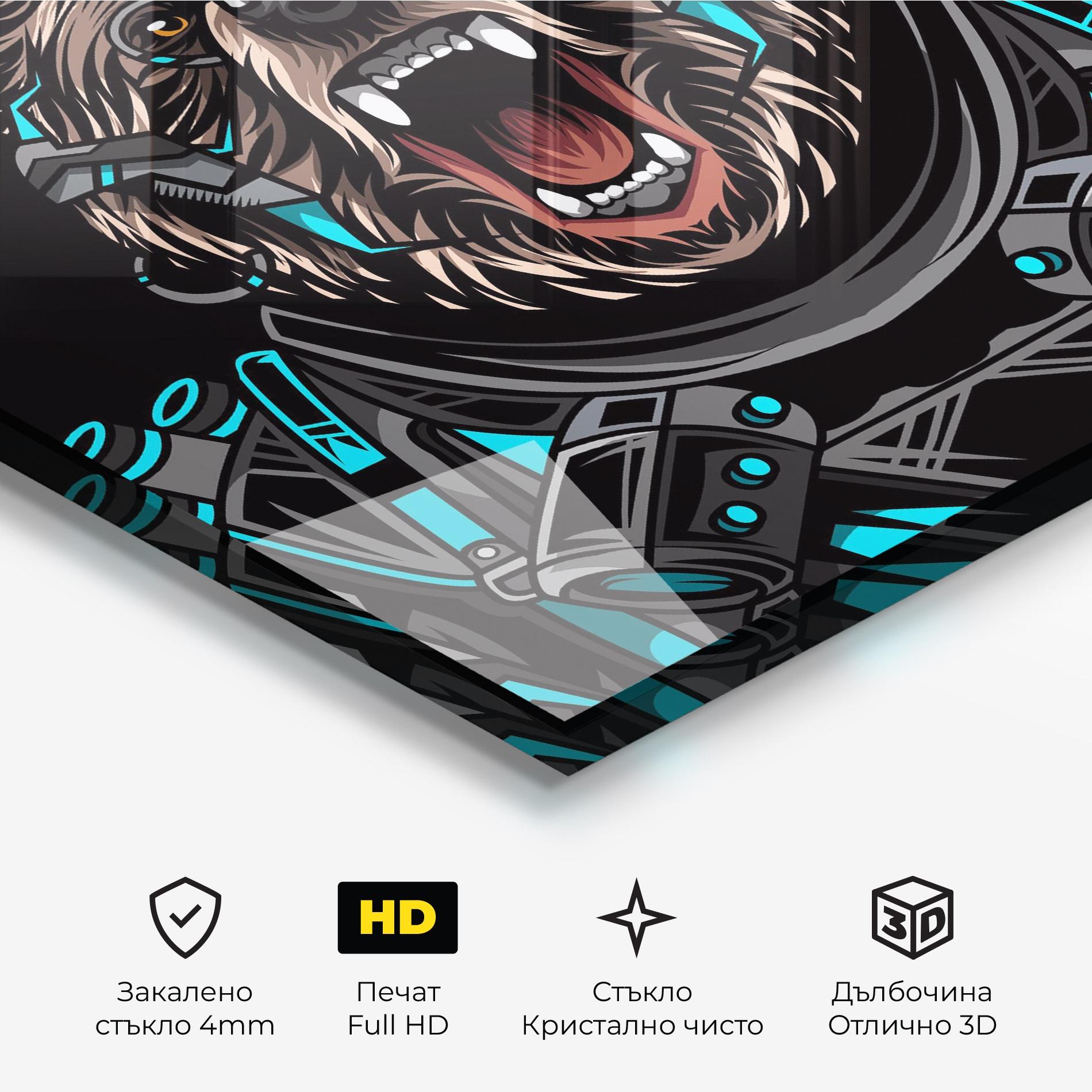 Стъклена картина Black Cyborg Bear mockup 3