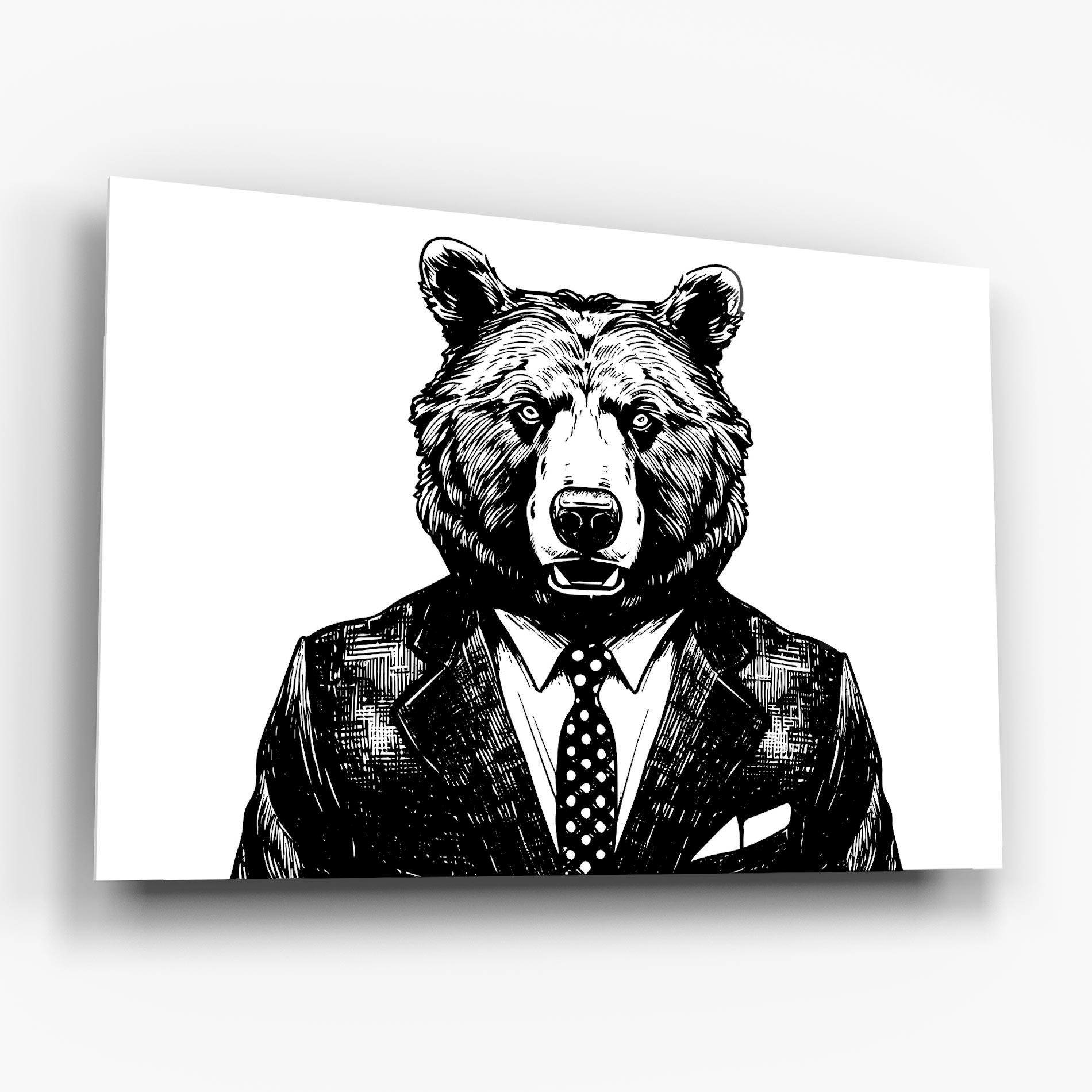 Стъклена картина Bear In Suit mockup 6